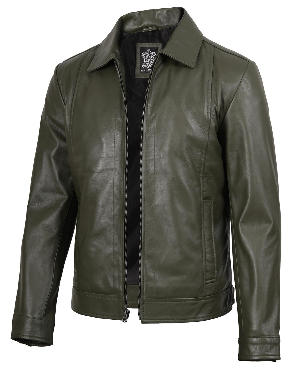 Decrum Vintage Style Mens Leather Jacket - Real Lambskin Classic Shirt Collar Leather Jackets for Men
