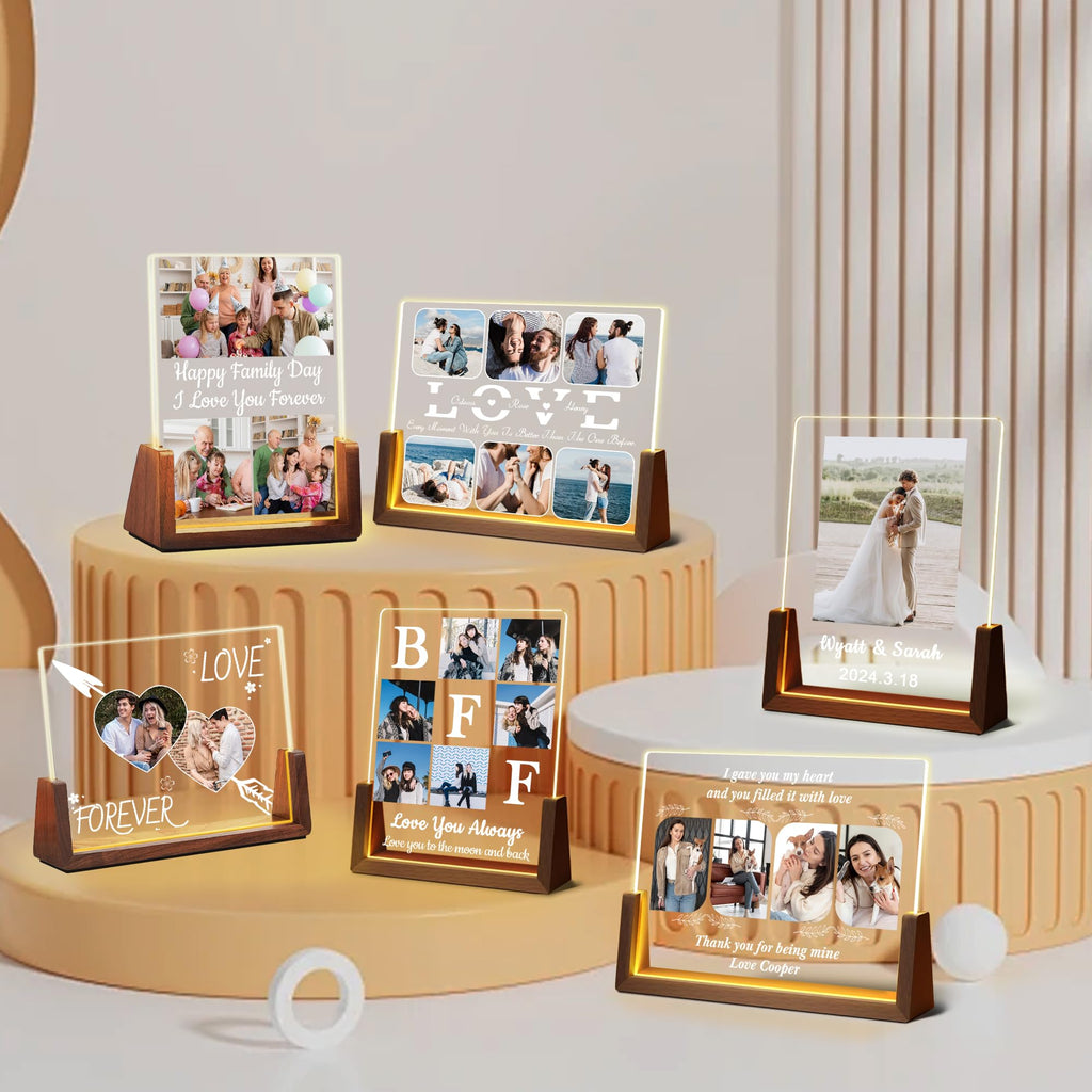 Personalized Fathers Day Birthday Gifts For Daddy Dad From Daughter Son Wife, Custom Acrylic Plaque Light Up Picture Frame, Customized Dad Gifts For Husband Men Papa Fathers Day Christmas