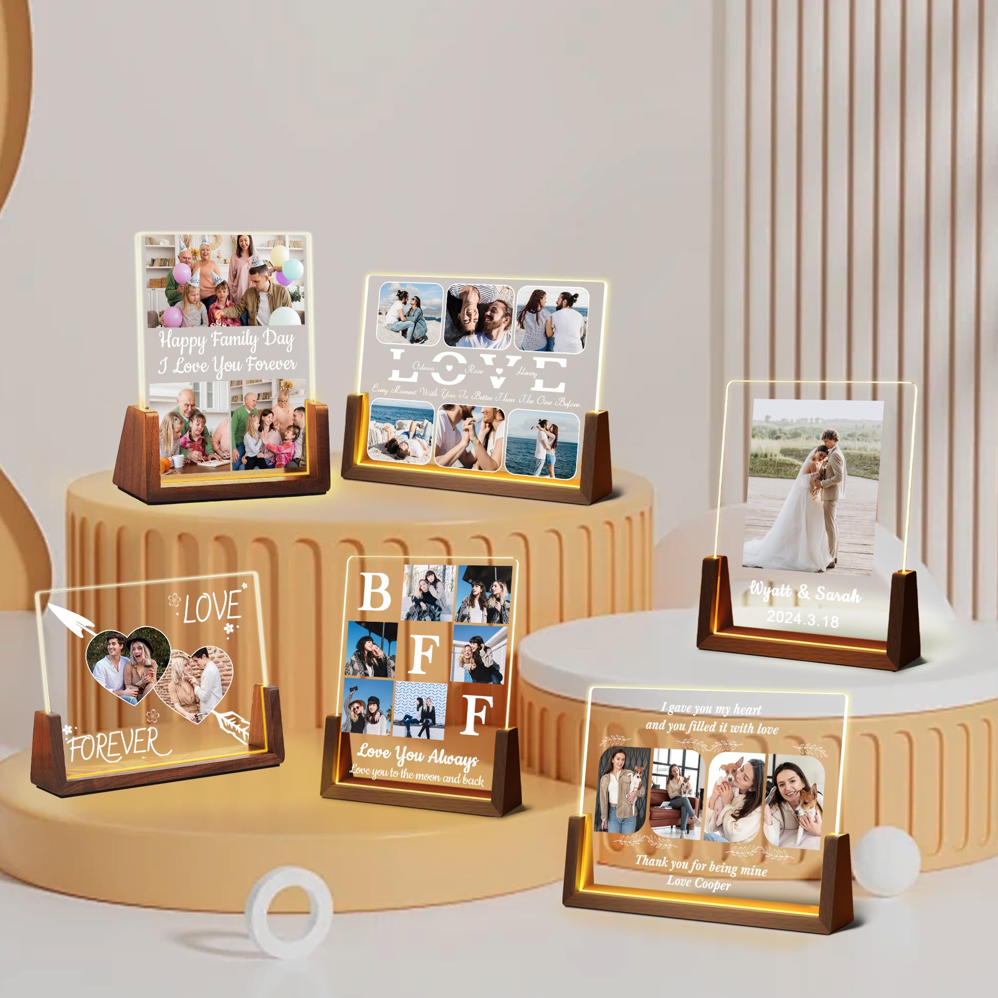 Personalized Fathers Day Birthday Gifts For Daddy Dad From Daughter Son Wife, Custom Acrylic Plaque Light Up Picture Frame, Customized Dad Gifts For Husband Men Papa Fathers Day Christmas