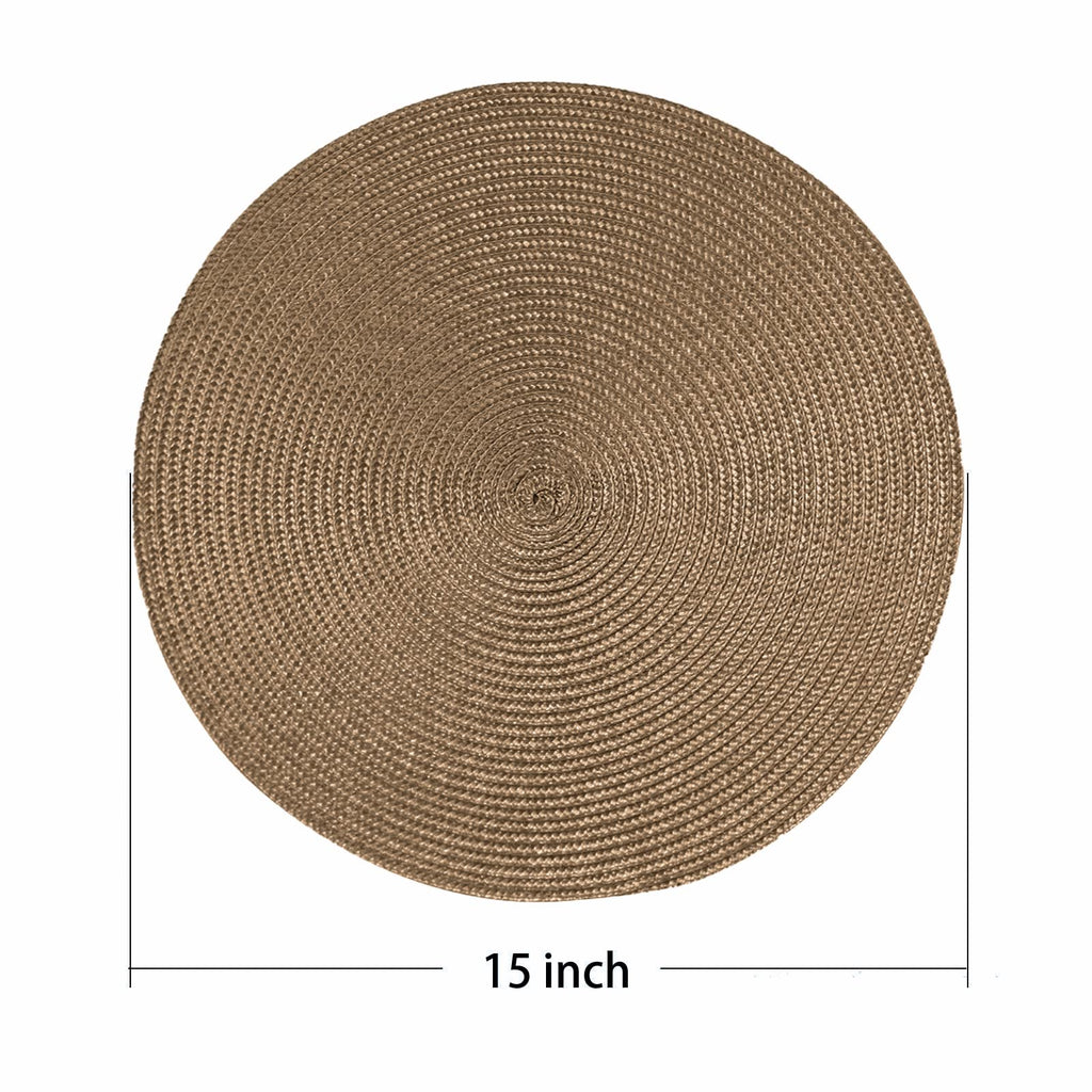 AHHFSMEI Round Placemats Set of 6 Heat Resistant Washable Non-Slip Woven Braided Table Mats for Dining Table Kitchen & Home Decor (Beige)