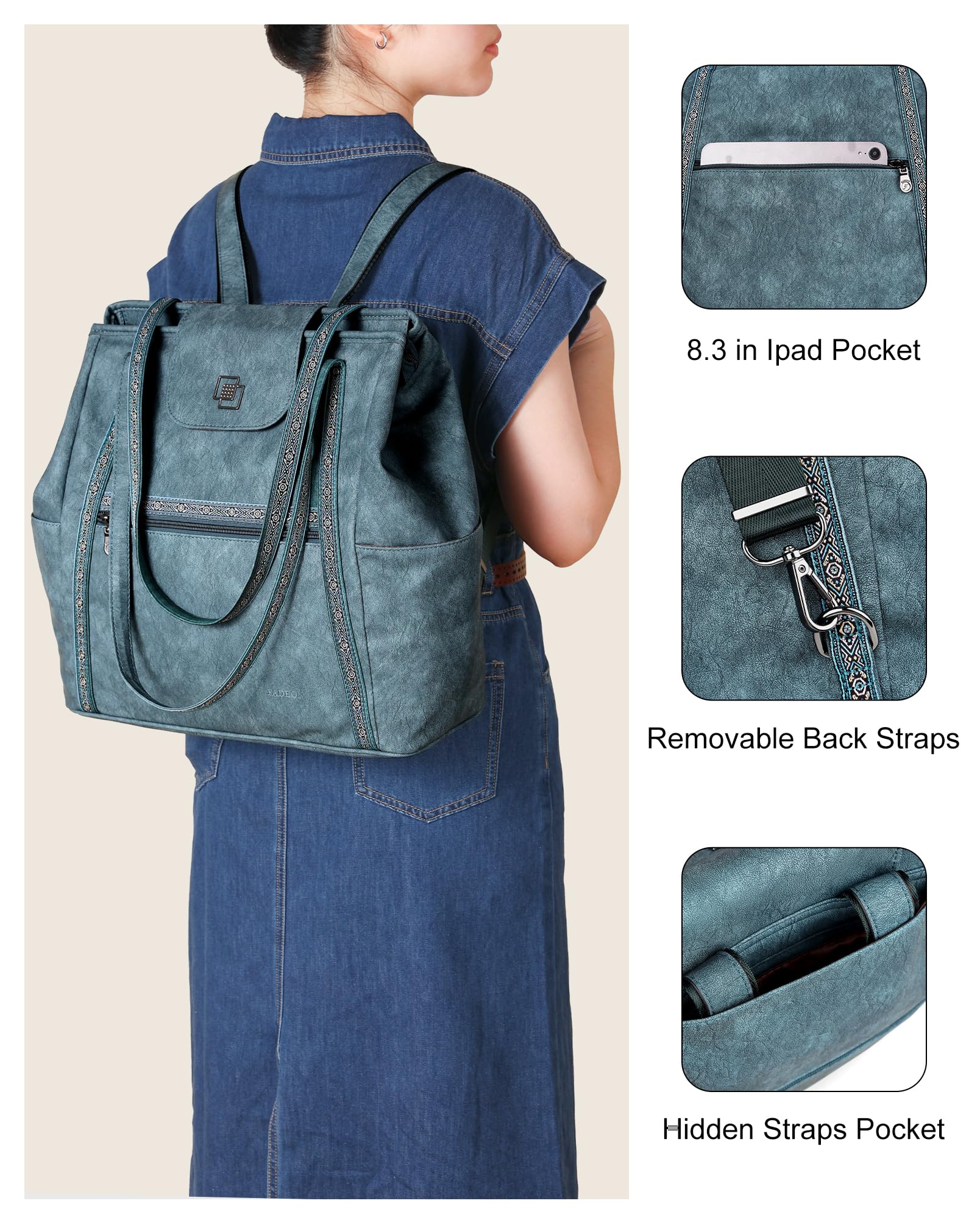FADEON Large Laptop Tote Bag for Women Designer Leather Laptop Bag Fashion Travel Backpack Purse Shoulder Handbag