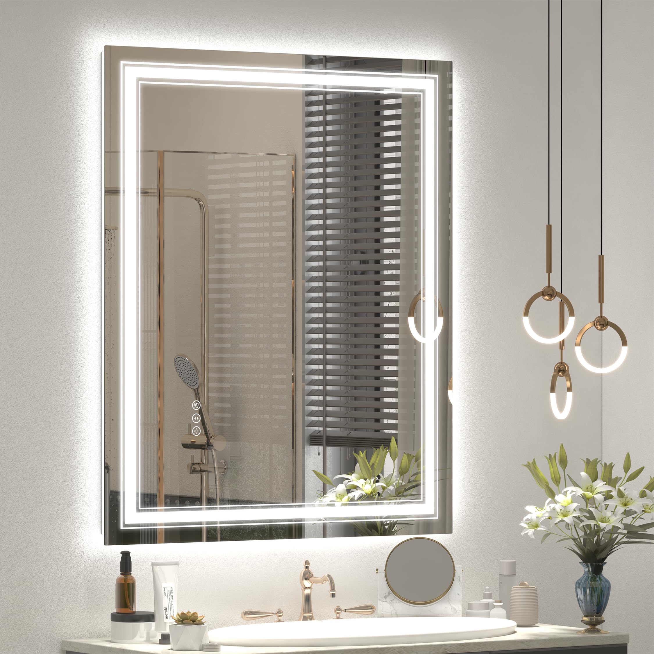 20x28 LED Bathroom Mirror, Vanity Mirror with Lights, Backlit and Front lit Mirror for Wall, Dimmable, Anti-Fog, Shatterpoof, Memory (Horizontal/Vertical)