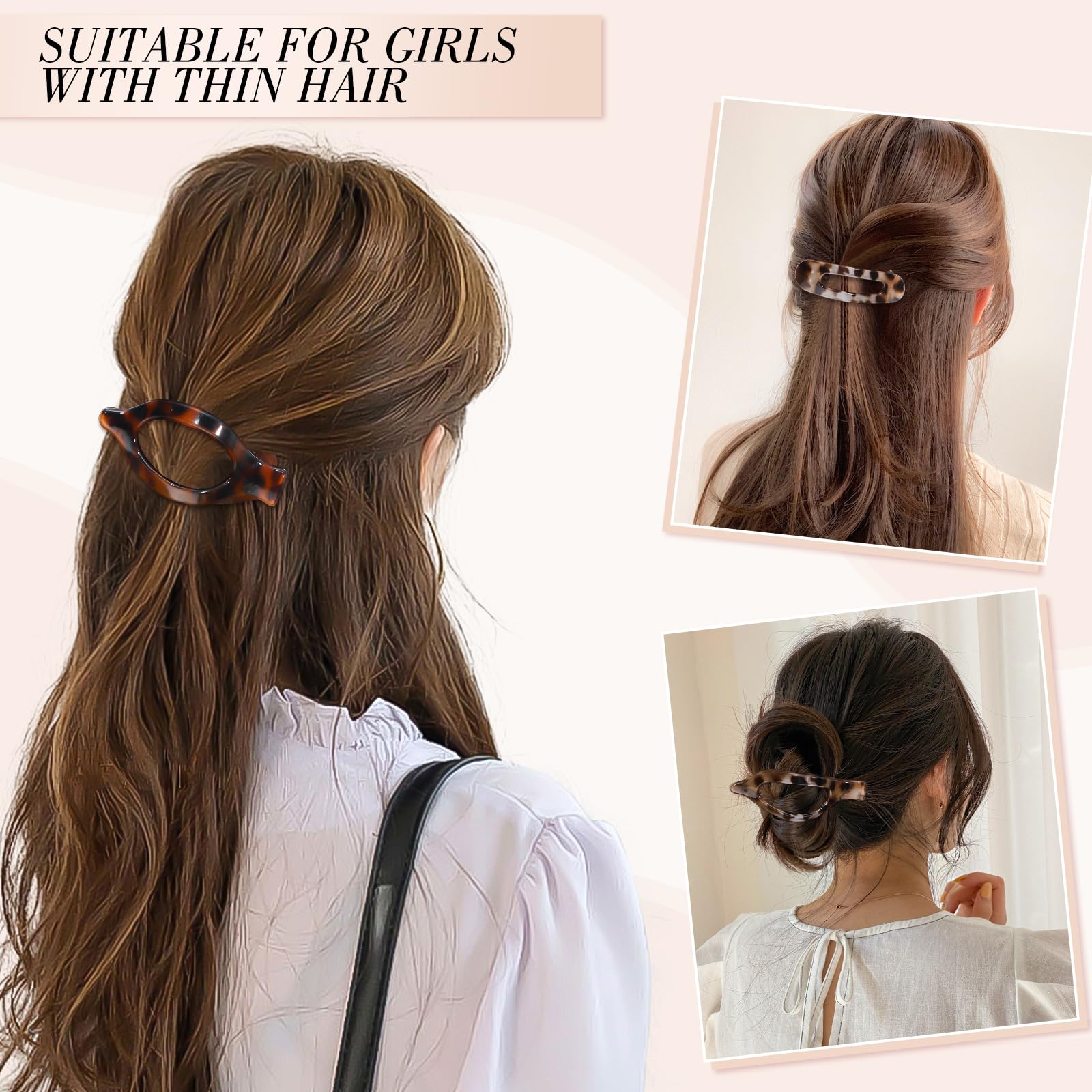 Obeoby 8 Pcs Flat Claw Clips for Women, Strong Hold French Flat Hair Clips for Thick Thin Hair Barrettes Accessories Round Large Medium (Tortoiseshell)