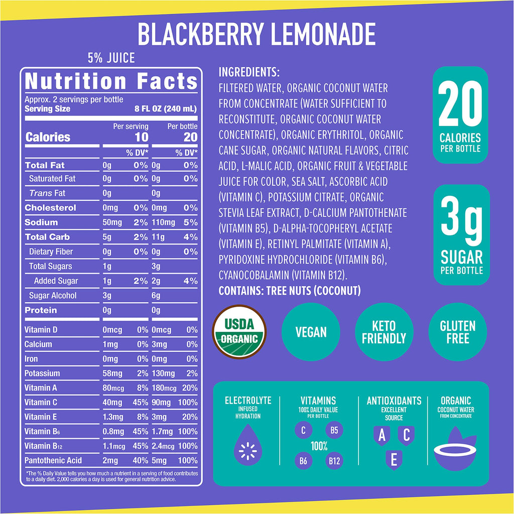ROAR Complete Hydration Organic - Electrolyte Drinks Loaded with Vitamins C, B5, B12 - Non-GMO, Gluten-Free - Strawberry Lemonade - 12 pc