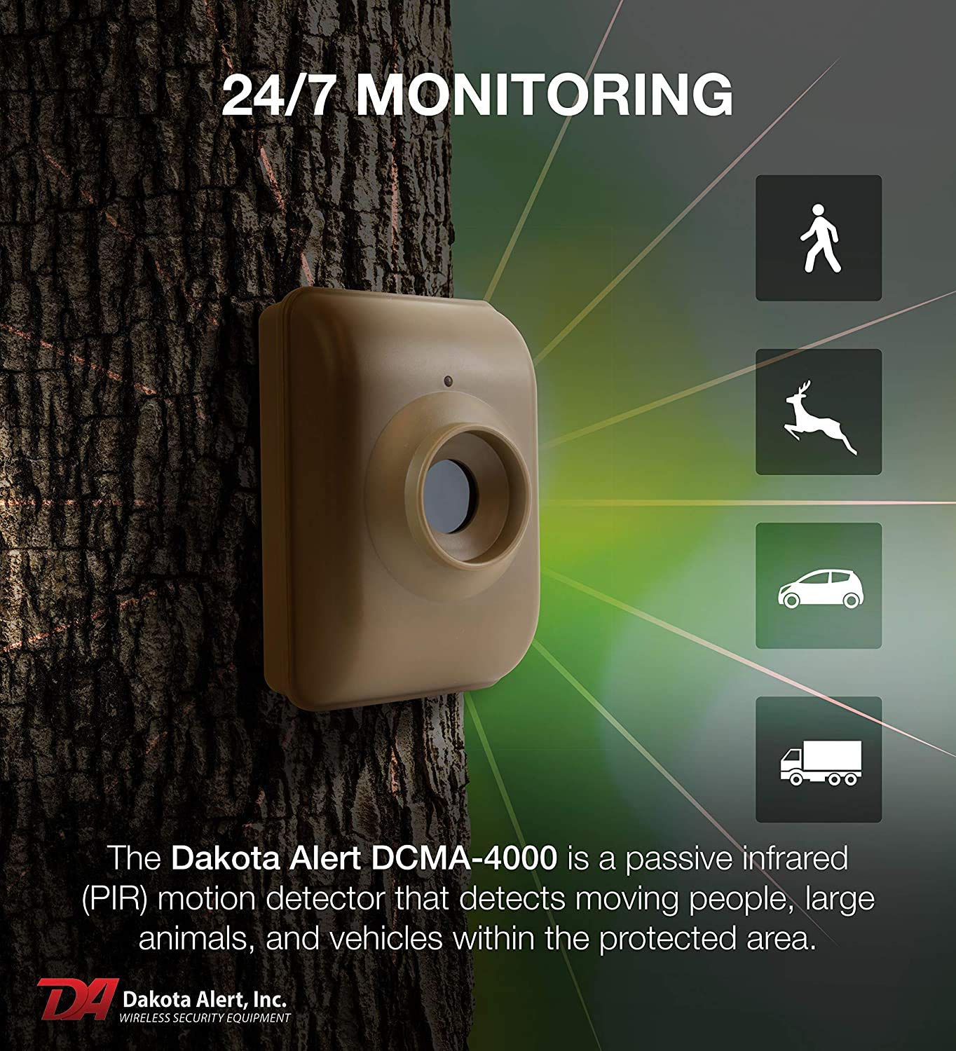 Dakota Alert Long Range Driveway Alarm Motion Detector - DCMA-4k Plus One Mile Wireless Range Alarm System - DCMT-4000 Transmitter & RE-4k Plus Receiver-Use Outdoors, Driveways, Entrances & Backyards
