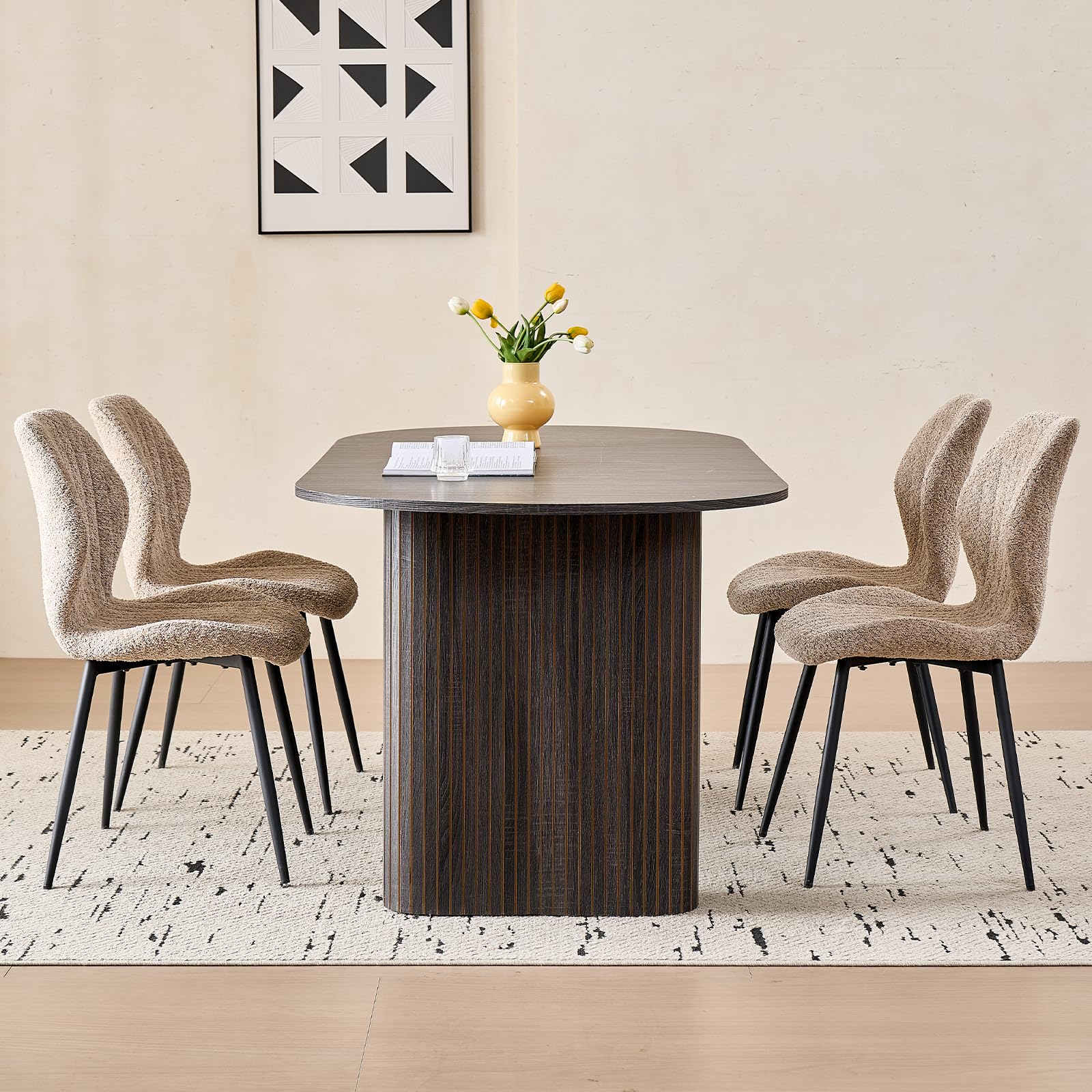 70.8" Oval Table for 4 6 Person, Modern Farmhouse Kitchen Dinner Table for Living Receiption Room, Black