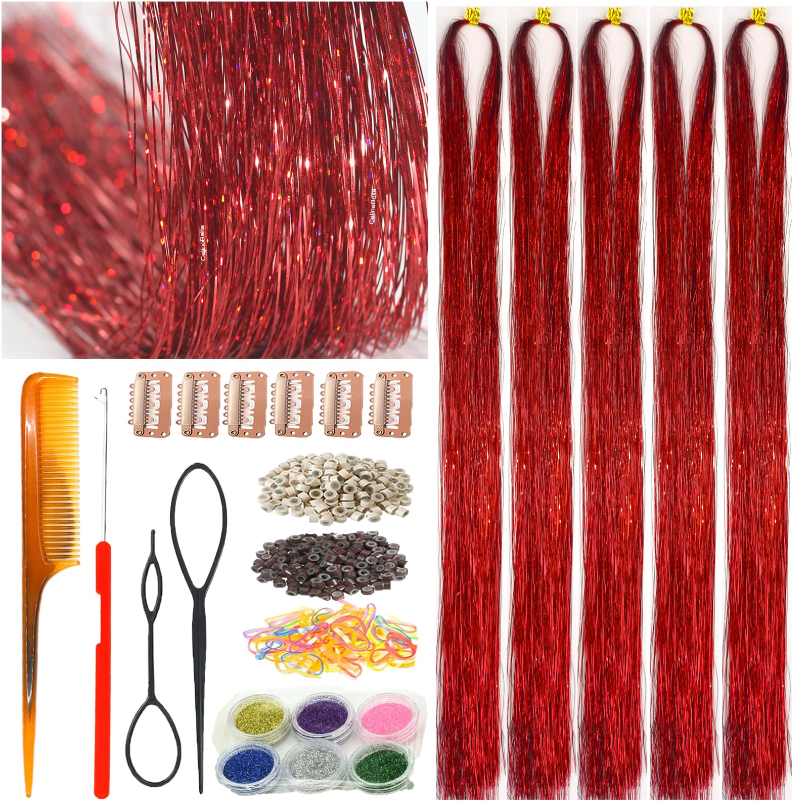 Celinebella Bubblegum Pink Hair Tinsel, 48" 1250 Strands Bright Shimmer | Vibrant hot pink bubblegum tone, youthful energetic, heat resistant, great for prom concerts birthday parties events
