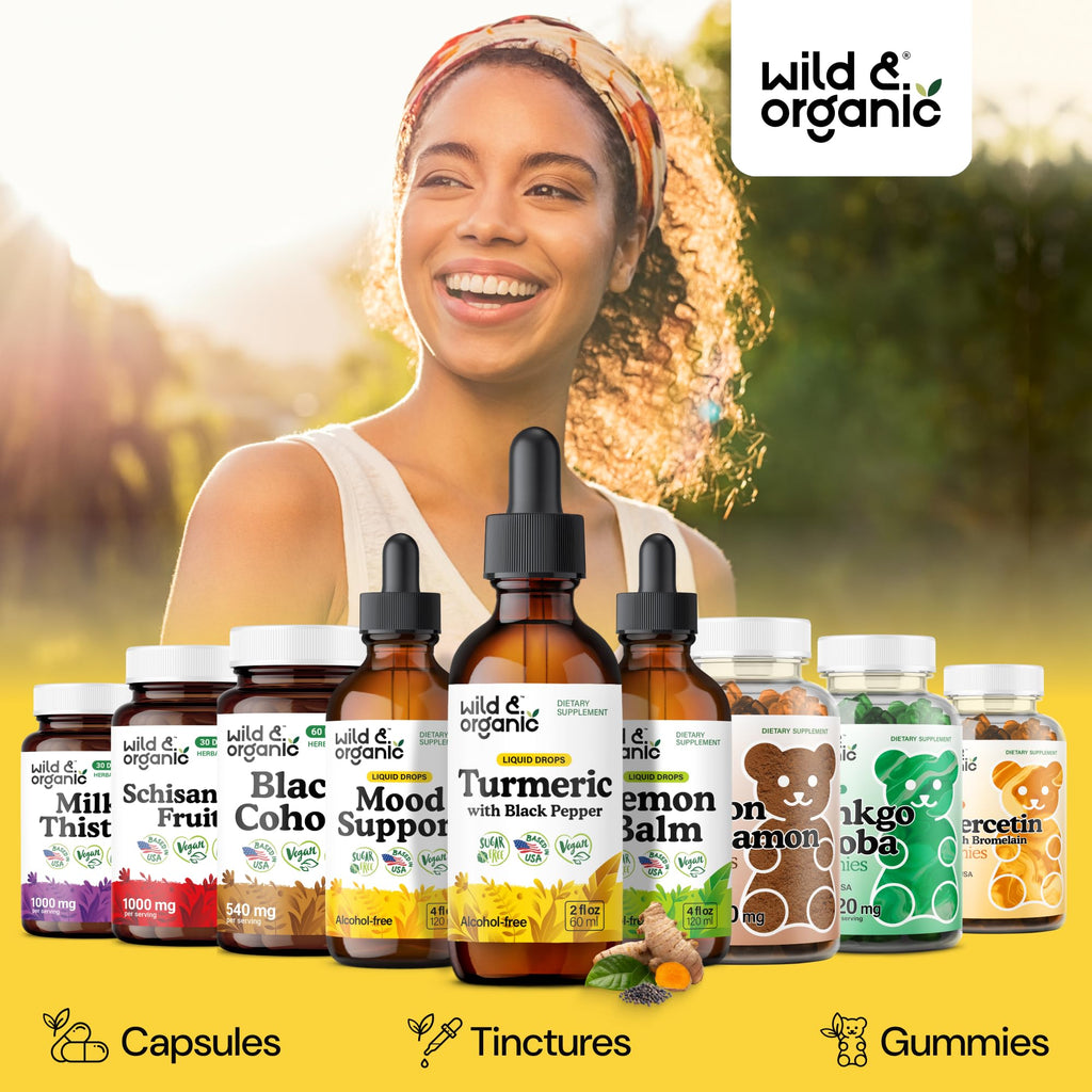 Wild & Organic Turmeric Curcumin Supplement with Black Pepper - Movement & Immune Support - Liquid Turmeric Curcumin with Black Pepper - Add to Tea Drops - Vegan, Sugar & Alcohol-Free Tincture - 2 oz