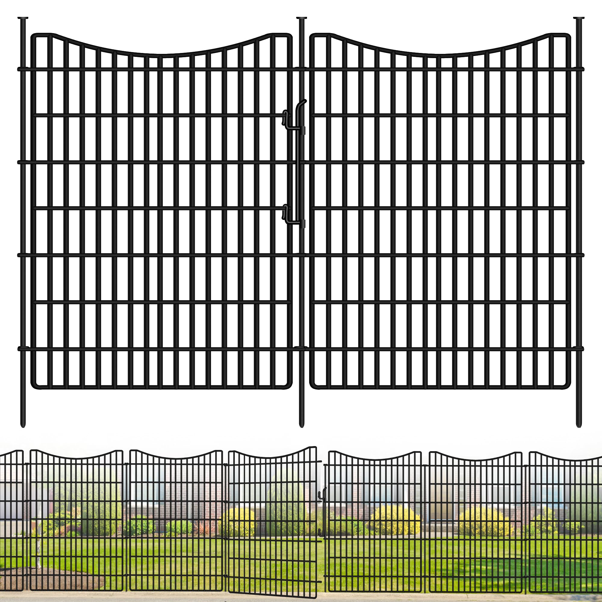 10 Panels Garden Fence Animal Barrier, 33 in(H) X 24 ft(L) Dog Fence Outdoor for Yard with Lock, Tall Metal Fencing with Ground Stakes, Temporary Fencing for Dog, Rabbits, and Patio Border