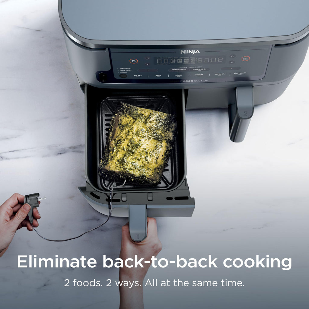 Ninja DZ550 Foodi 10 QT 6-in-1 DualZone Smart XL Air Fryer with 2 Independent Baskets, Smart Cook Thermometer for Perfect Doneness, Match Cook & Smart Finish to Roast, Dehydrate & More, Grey