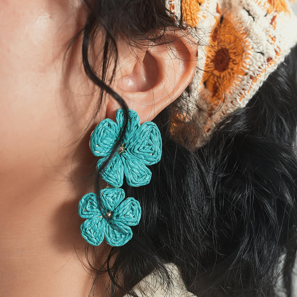 Boho Flower Earrings Statement Raffia Dangle Earrings Cute Floral Jewelry Trendy Summer Beach Vacation Outfits for Women