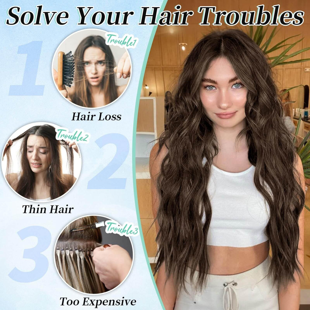 KooKaStyle Clip in Synthetic Hair Extensions Long Wavy 4PCS Thick Hairpieces Balayage Chocolate Brown to Caramel Blonde 10H26 Fiber Double Weft Natural Hair Extensions 16 Inch for Women