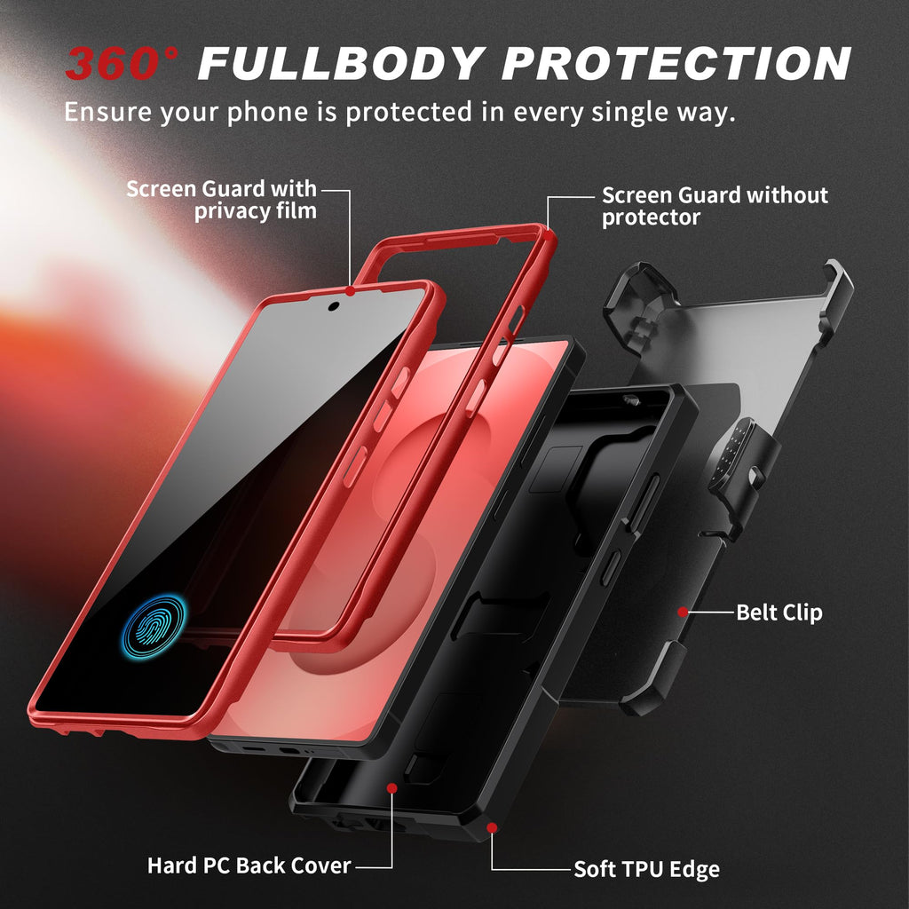 TONGATE Magnetic Stand for Samsung Galaxy S25 Ultra Case with Privacy Screen Protector, [Compatible with Magsafe] [Military Drop Protection] S25 Ultra Case with Camera Cover & Belt Clip, Black 6.9"