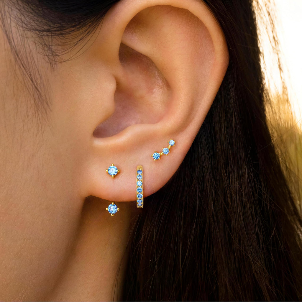 3 Pairs Dainty Small Earrings Set for Women Trendy, Birthstone Stud Huggie Hoop Jacket Stack for Cartilage Helix, Gold Plated Hypoallergenic Cute Women Fashion Accessories Western Jewelry Gifts