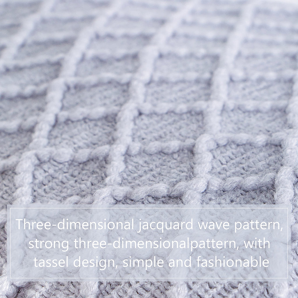 NTBAY Acrylic Knitted Throw Blanket, Lightweight and Soft Cozy Decorative Woven Blanket with Tassels for Travel, Couch, Bed, Sofa, 51x67 Inches, Grey Wave