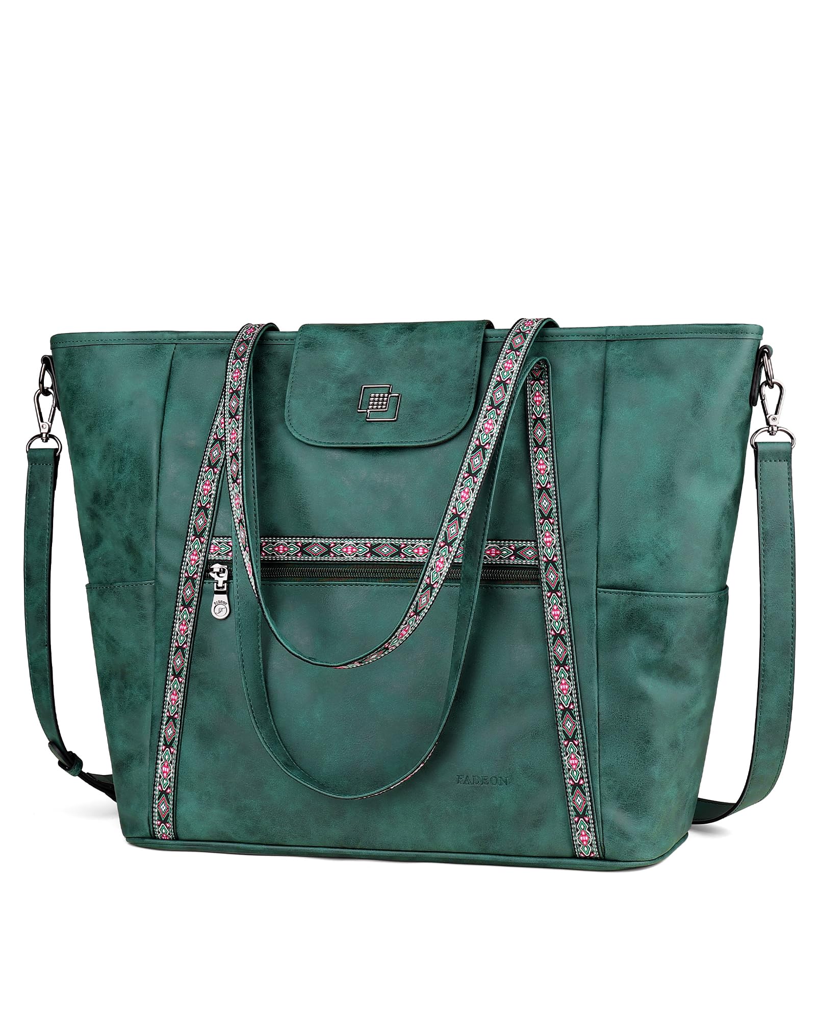 FADEON Large Laptop Tote Bag for Women Designer Leather Laptop Bag Fashion Travel Backpack Purse Shoulder Handbag