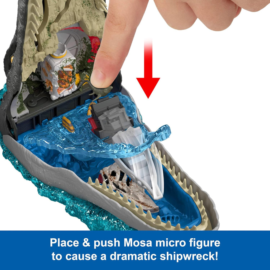Jurassic World Mattel Jurassic World Rebirth Deluxe Mosasaurus Playset with 7 Interactive Features, 7 Sound Effects & 6 Micro Figures, Folds Up to Carry & Store