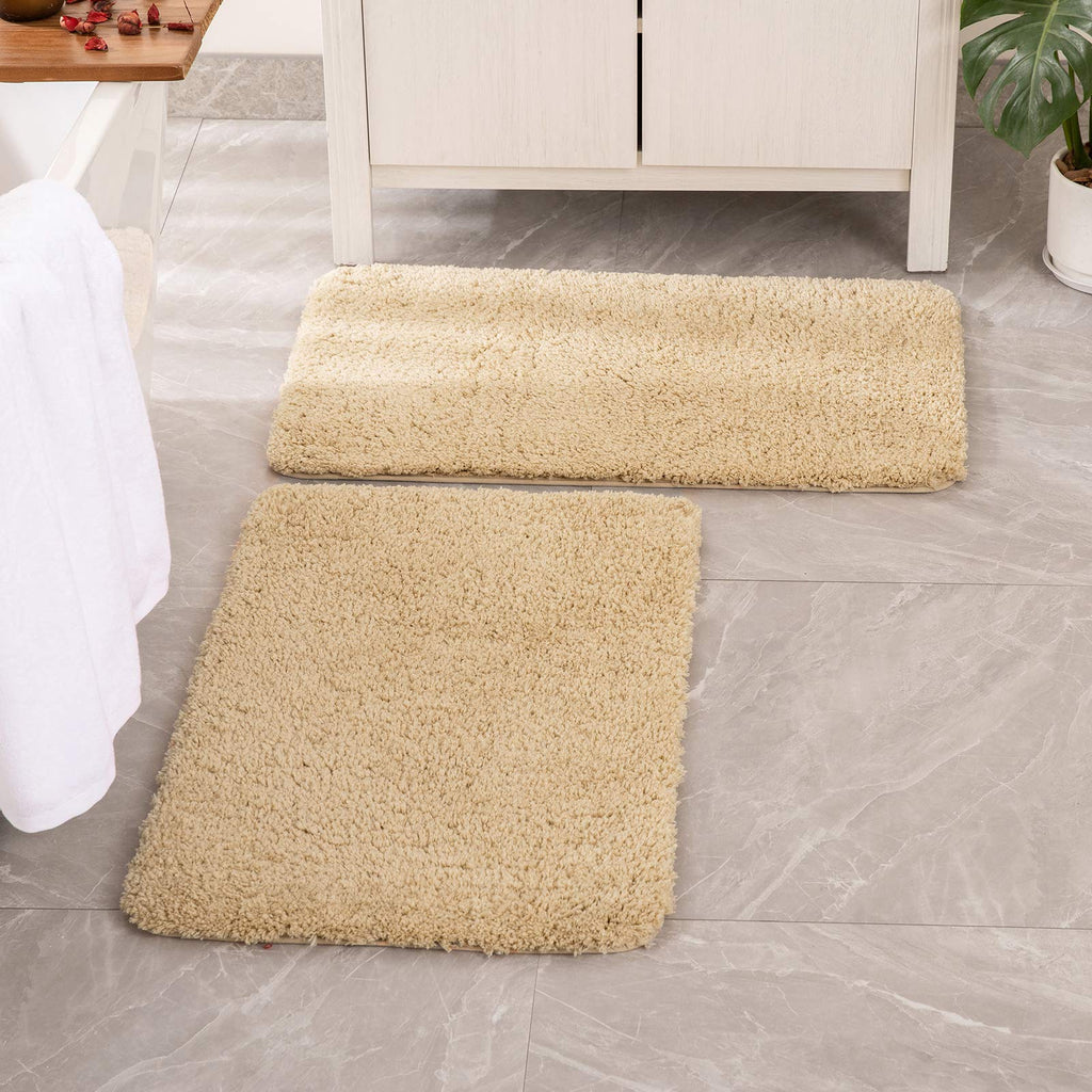 MIULEE Black Bathroom Rugs Set 2 Piece, Small Soft Absorbent Microfiber Bath Mat Set, Non Slip Quick Dry Machine Washable Plush Shaggy Bath Rugs for Bathroom Floor, Tub and Shower, 16x24 inches