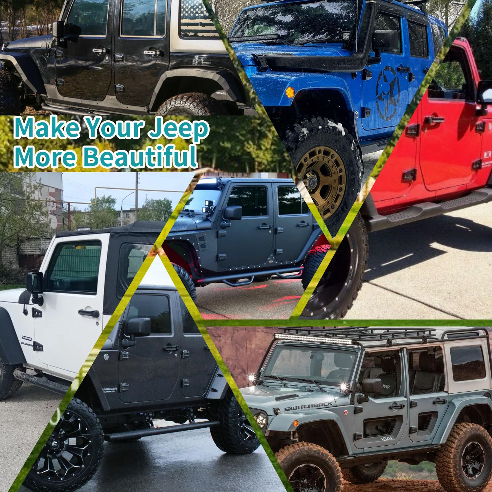Jeep Wrangler JK 2 Door Hinge Assembly Kits Compatible with 2007-2018 Jeep Wrangler JK JKU Rubicon Unlimited Sahara Inside and Outside (2 Door), Jeep Wrangler JK JKU 2 Door Hinge 8PCS with 18 Bolts