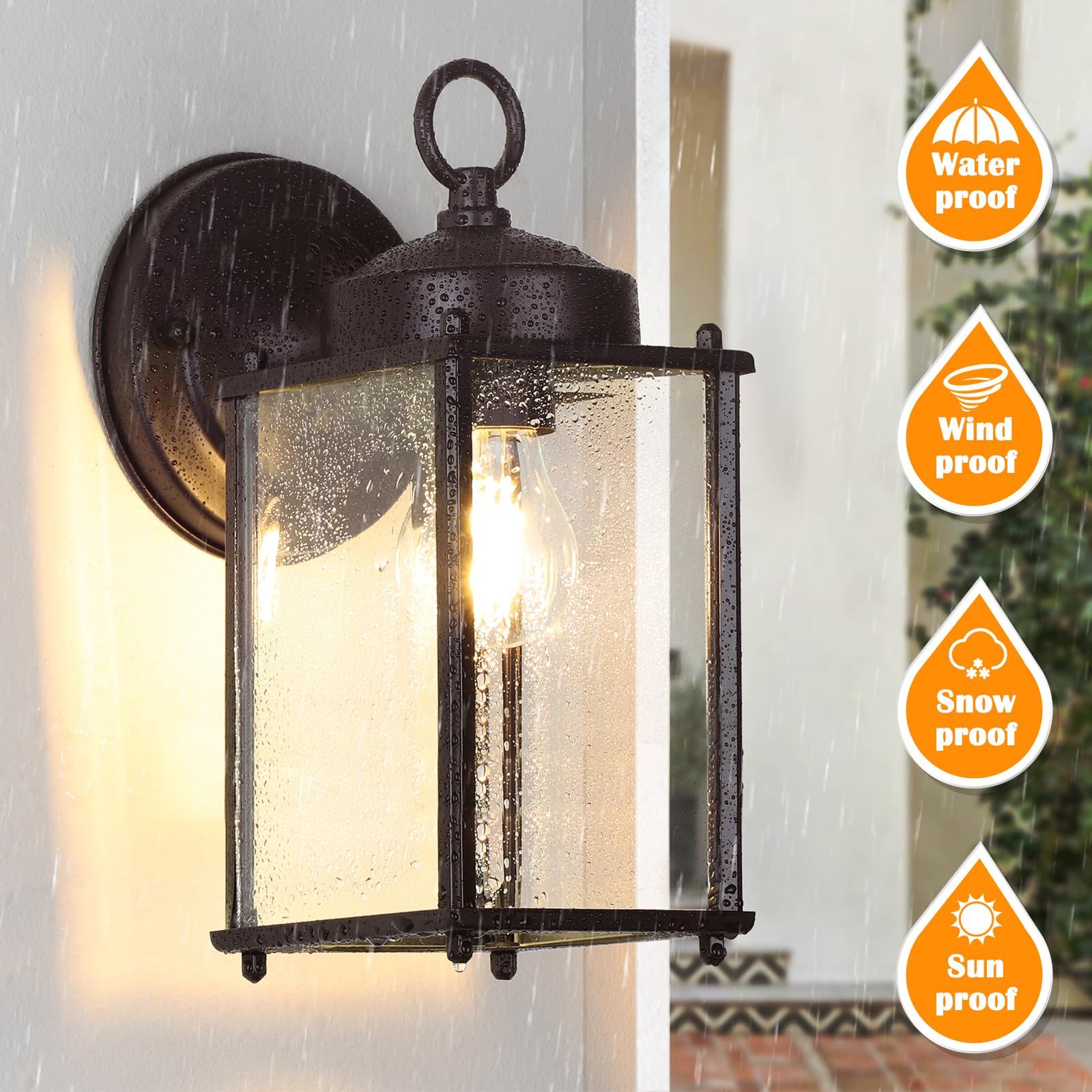MATAMEYE Outdoor Wall Lantern, Exterior Dark Chocolate Waterproof Wall Sconce Lighting Fixture, Front Door Wall Lamp with Clear Beveled Glass, 2 Pack