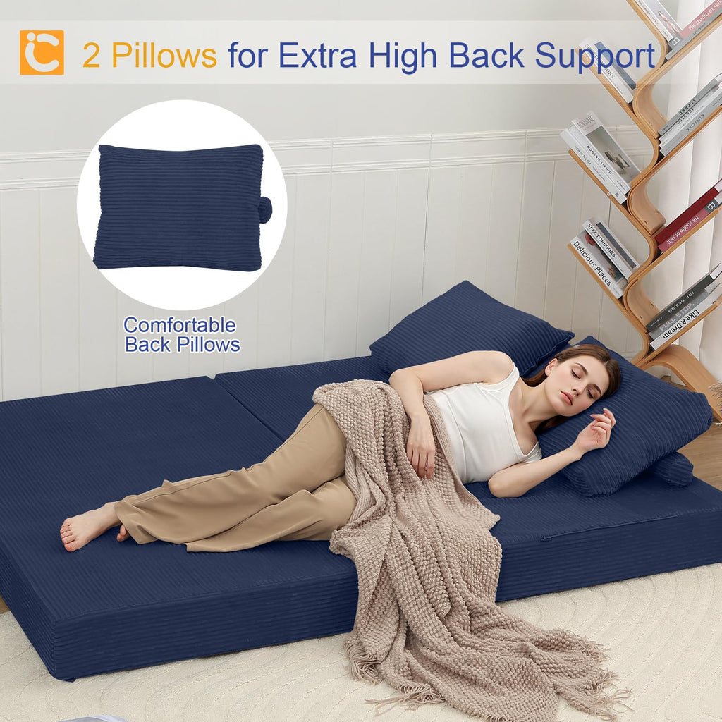 COMAX Futon Sofa Bed, 4‑in‑1 Convertible Sofa Bed, Folding Boneless Couches | Boneless Couch for living room, Fold Out Small Foldable Loveseat Floor Sleeper Mattress Lounge Space‑Saving, Ash Gray