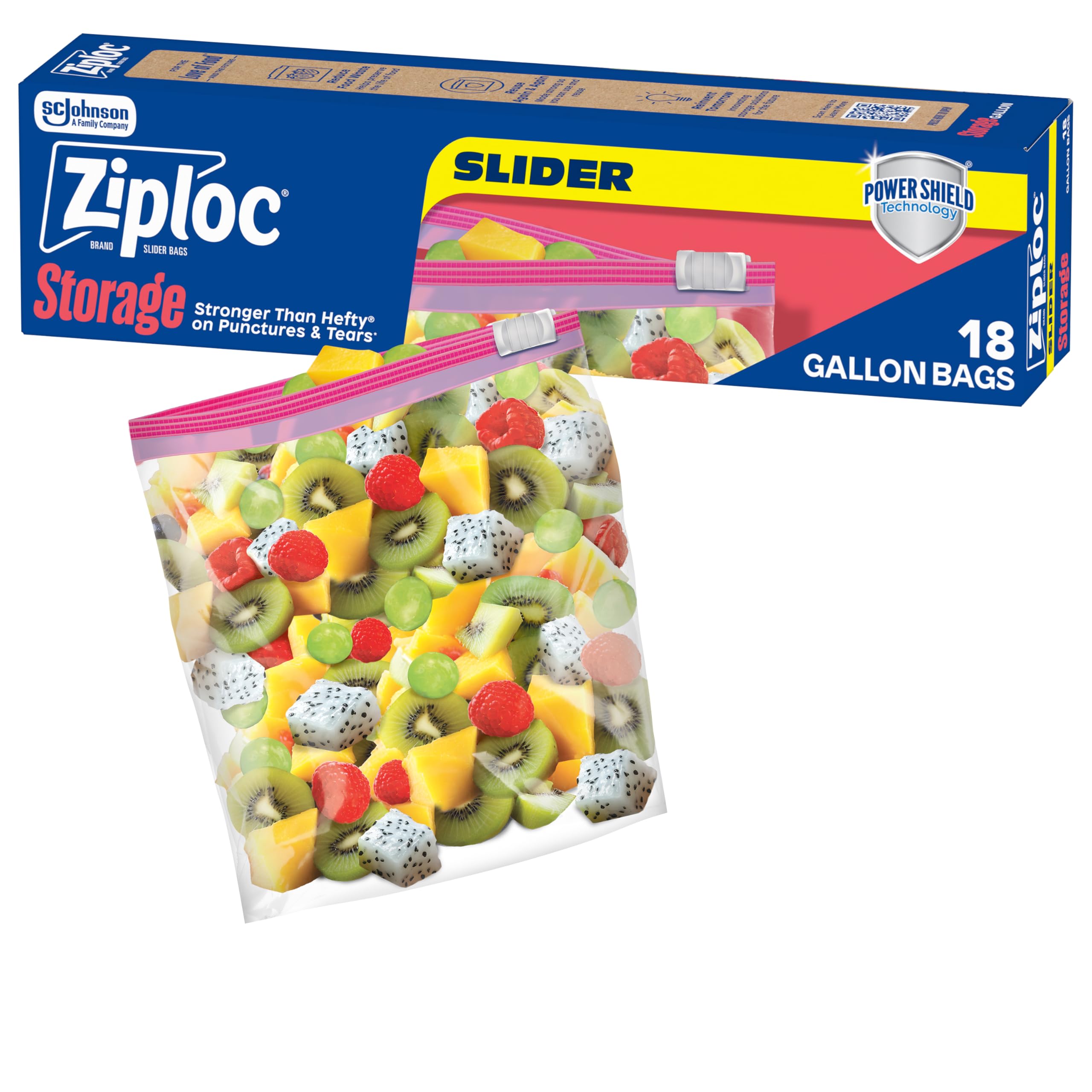 Ziploc 2.5 Gallon Jumbo Storage Slider Bag, Power Shield Technology, 12 count