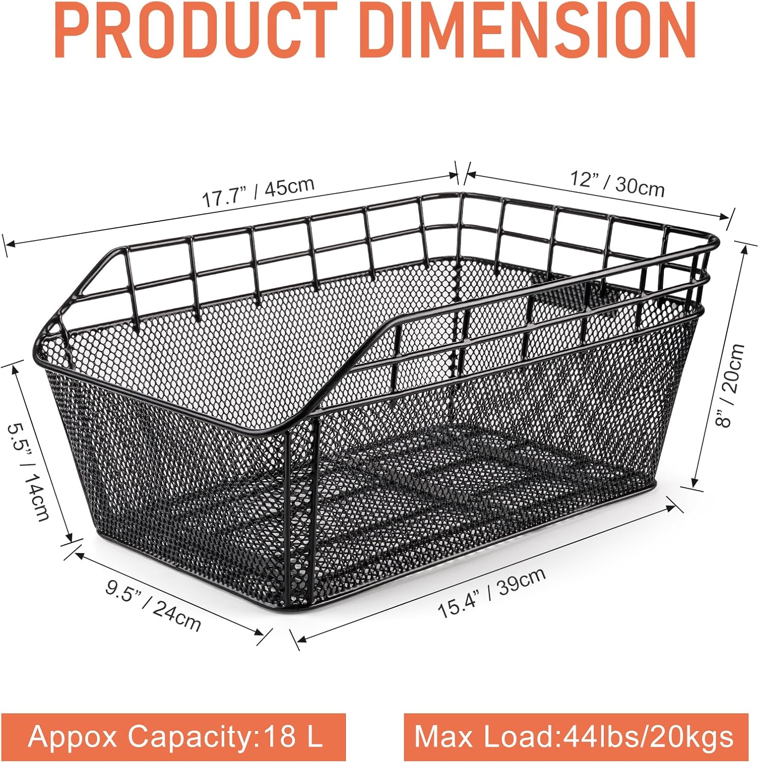 Rear Bike Basket - Large Bicycle Rear Basket with Cargo Net and Waterproof Cover, Wire Bike Baskets Rear Large Capacity (NO Bike Rack Included)