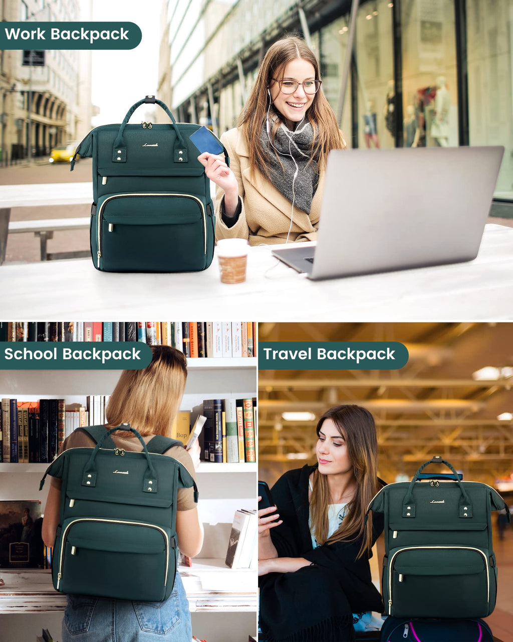 LOVEVOOK Laptop Backpack for Women with Giant Tumbler Holder Pocket, 15.6 Inch Work Daypack for Teacher Nurse, Computer College Bookbag Purse, Waterproof Travel Back Pack with USB Charging Port