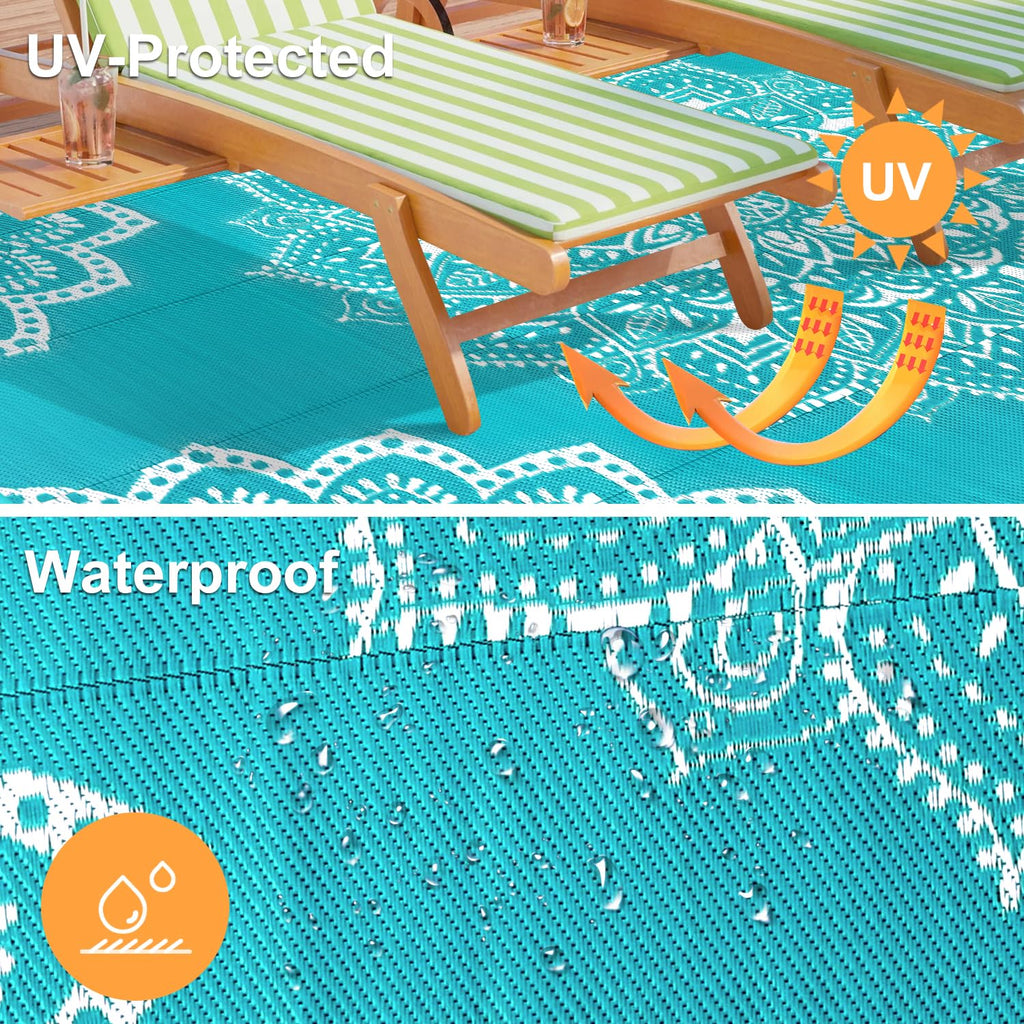Yamaziot Waterproof Outdoor Rug 5x8 ft, Reversible Plastic Straw Rug for Patio Clearance, Camping, RV Mat, Outside Rug Carpet for Porch, Deck, Backyard, Balcony, Picnic,Black Brown