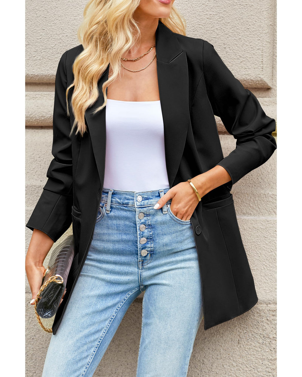 luvamia Blazers for Women Business Casual Long Blazer Jackets Dressy Work Professional Office Outfits Lapel Pockets