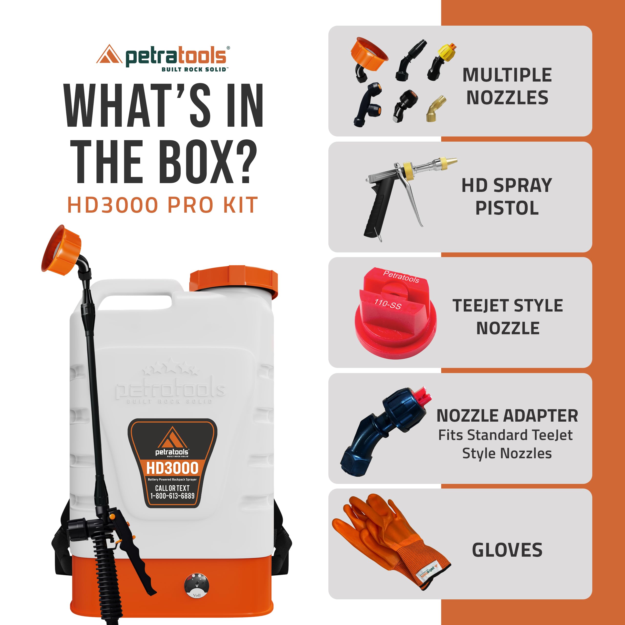 PetraTools 3 Gallon Battery Powered Backpack Sprayer in Lawn and Garden - HD3000 - Long Battery Life & Padded Straps for Comfort - Electric Sprayer w/ 6 Spray Nozzles & 80PSI (3 Gallon)