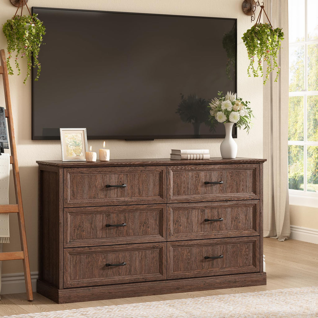 Farmhouse 5 Drawers Dresser for Bedroom, 44" Tall Brown dresser Wood Rustic Chest of Drawers with Wide Metal Handle,Natural Texture,Drawer Organizer for Bedroom,Living Room,Hallway and Entryway