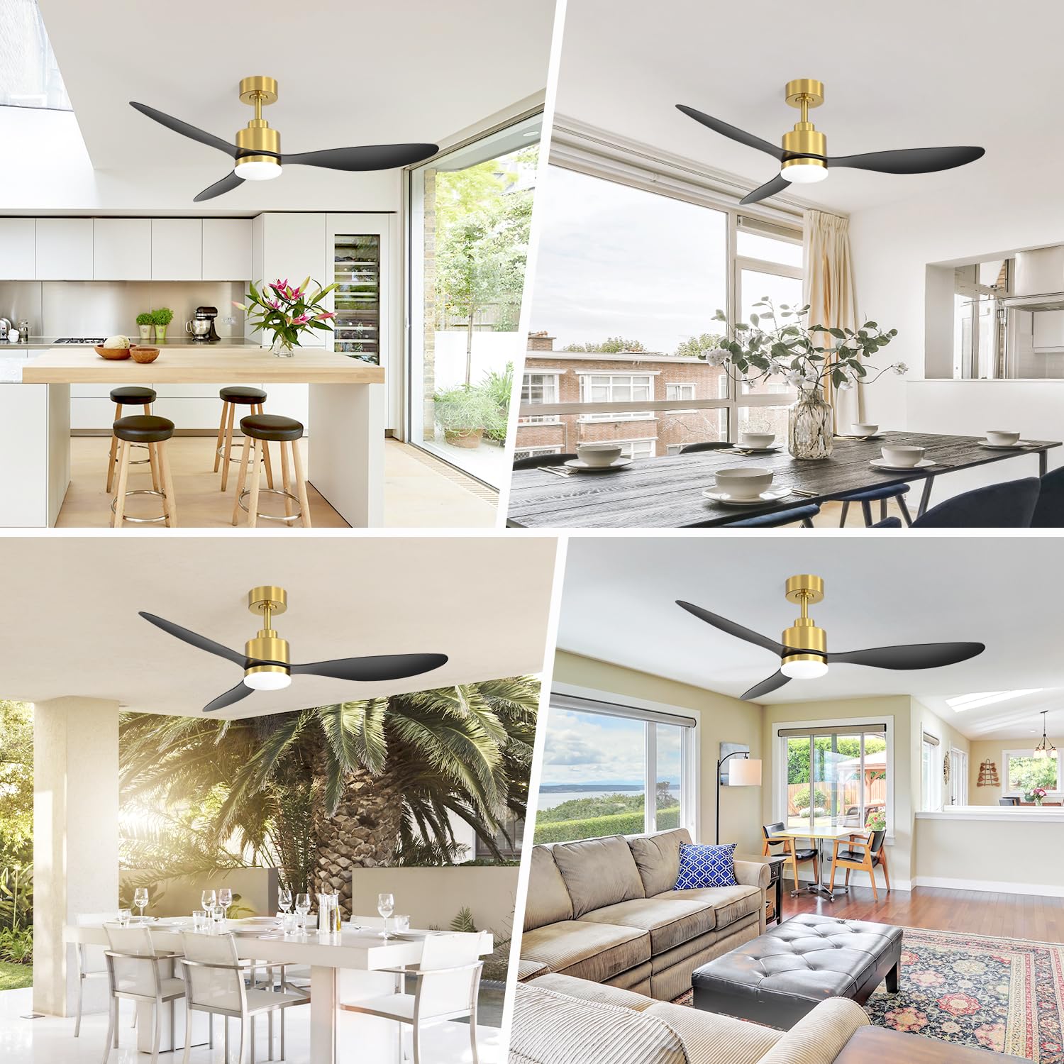 52" Ceiling Fans with Lights and Remote, Quiet DC Motor, 3 Reversible Blades, 6-Speed, Modern Industrial Black Ceiling Fan with 3-Color LED Light Fandelier for Bedroom Living Room