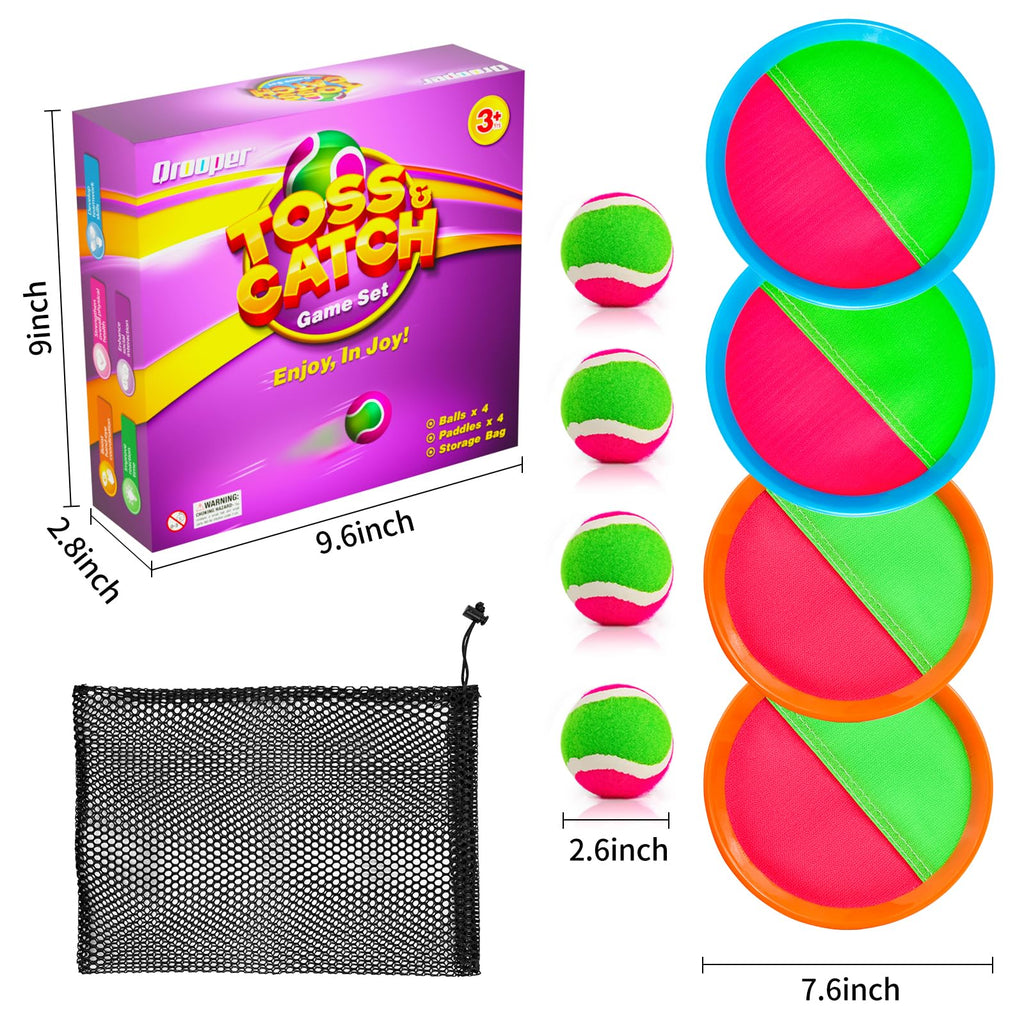 Toss and Catch Ball Game Set - Outdoor & Indoor Sports Toys for Kids - Outside Games for Yard, Lawn, Camping, Beach, Pool - Classic Sticky Paddle Ball Toy for 3 4 5 6 7 8-12 Year Old Boys Girls Gifts