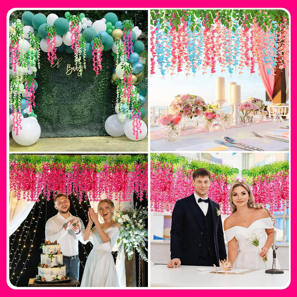 5 Pack Pink Wisteria Hanging Flowers Garland, 3.77 Feet Artificial Flower Vines, Fake Wisteria, Artificial Vines Hanging Garland for Backdrop Outdoor Yard Garden Decor
