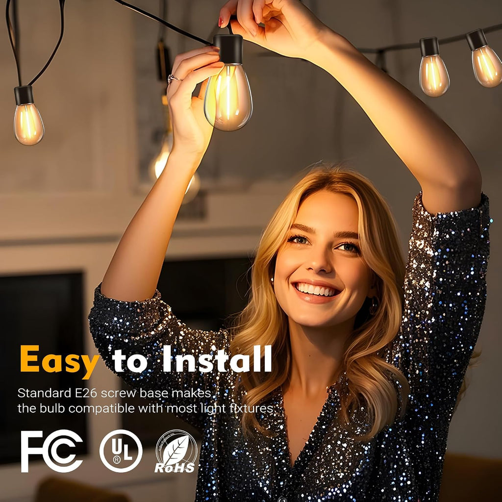 48 Pack S14 LED Bulbs for Outdoor String Lights, Replacement Waterproof Edison Bulb, 1W String Light Bulbs for Patio Backyard, Soft Warm White 2200K, Equivalent 11w Incandescent String Bulb, E26 Base