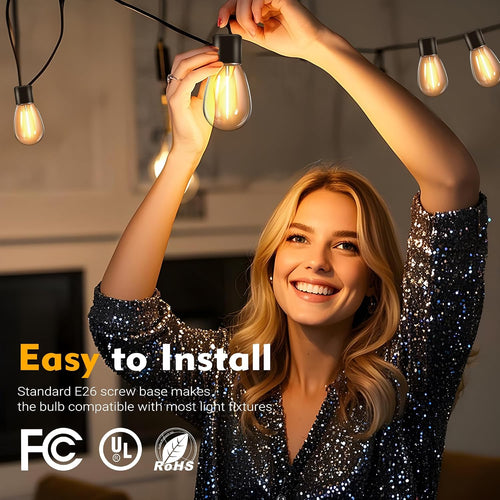 48 Pack S14 LED Bulbs for Outdoor String Lights, Replacement Waterproof Edison Bulb, 1W String Light Bulbs for Patio Backyard, Soft Warm White 2200K, Equivalent 11w Incandescent String Bulb, E26 Base
