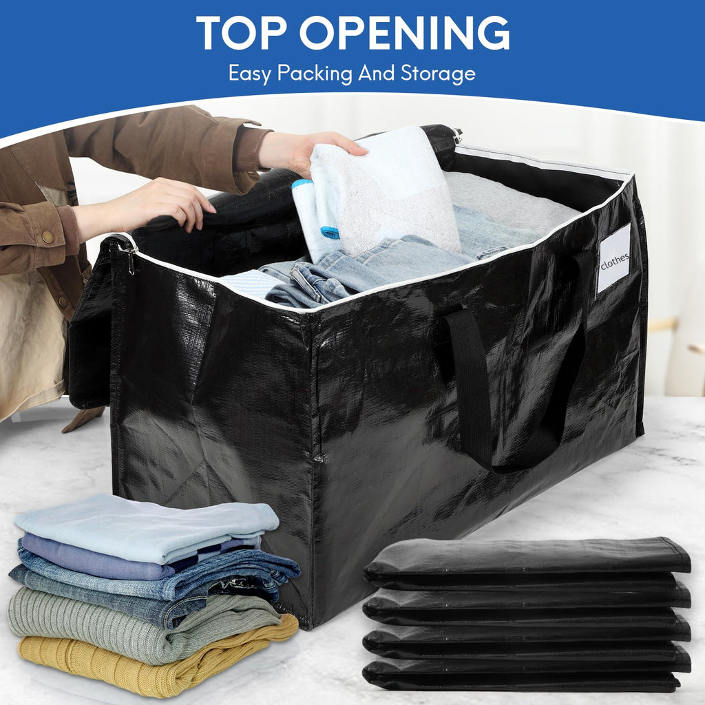 2-Pack Extra-Large Heavy-Duty Storage Totes with Reinforced Handles, Durable Zippers & Waterproof Material — Perfect for Space-Saving, Moving, Shipping and Travel (Black)