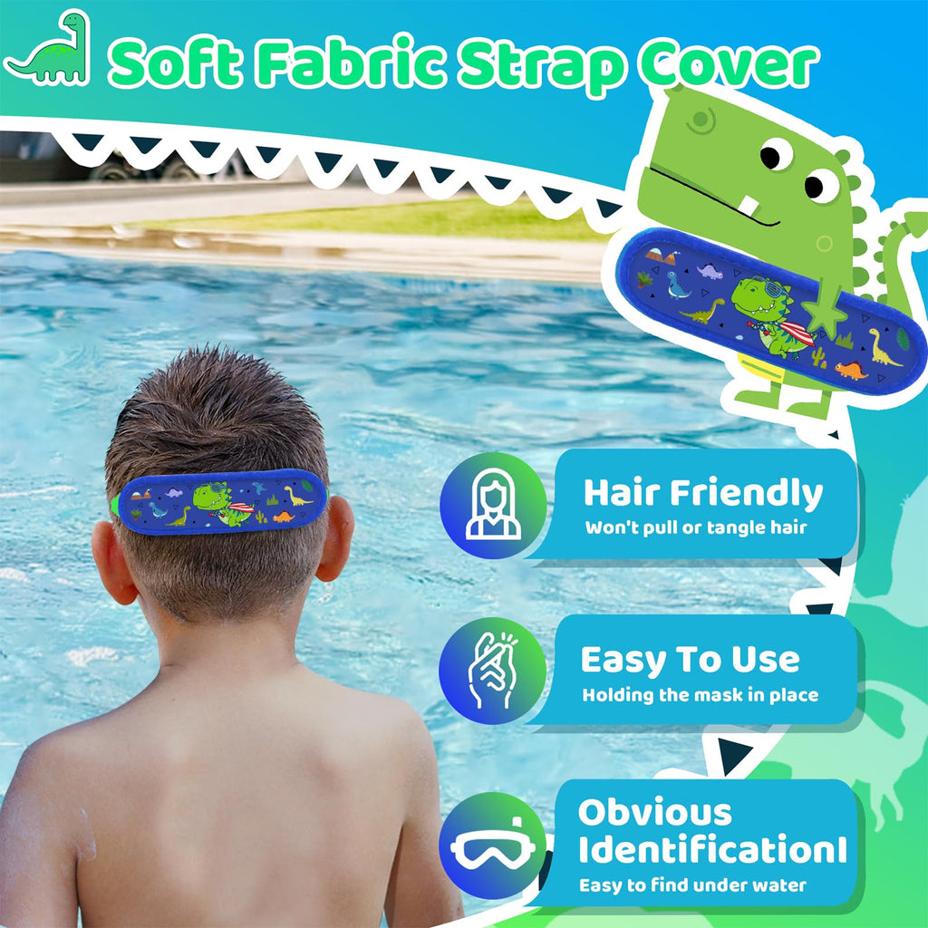 Vvinca Kids Swim Goggles with Fabric Strap No Tangle Pain-Free, Anti-Fog Swimming Pool Goggle No Leak for Toddlers Girls Boys