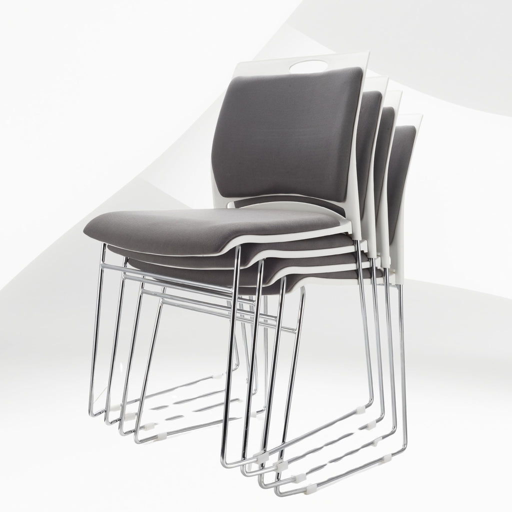 4 Pack Stacking Chairs 1102LB Capacity Home Office Guest Chair Set With Sled Base, Modern Reception Chair for Kitchen, Waiting Room, Multi-Purpose, Break Room, Training, Cafeteria, Gray Color