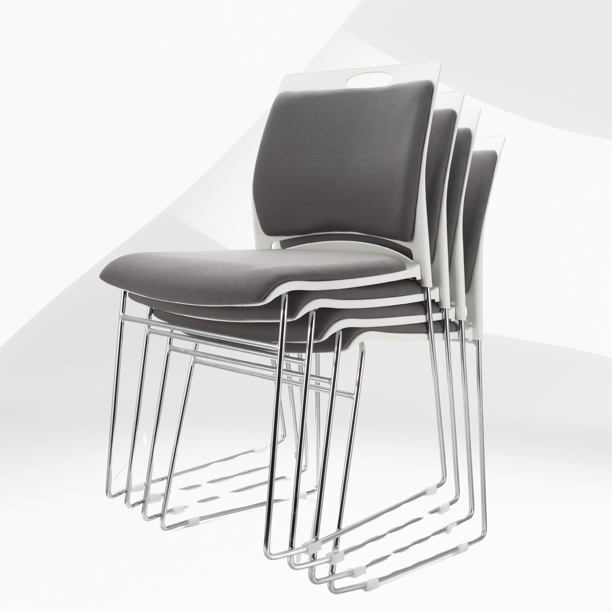 4 Pack Stacking Chairs 1102LB Capacity Home Office Guest Chair Set With Sled Base, Modern Reception Chair for Kitchen, Waiting Room, Multi-Purpose, Break Room, Training, Cafeteria, Gray Color
