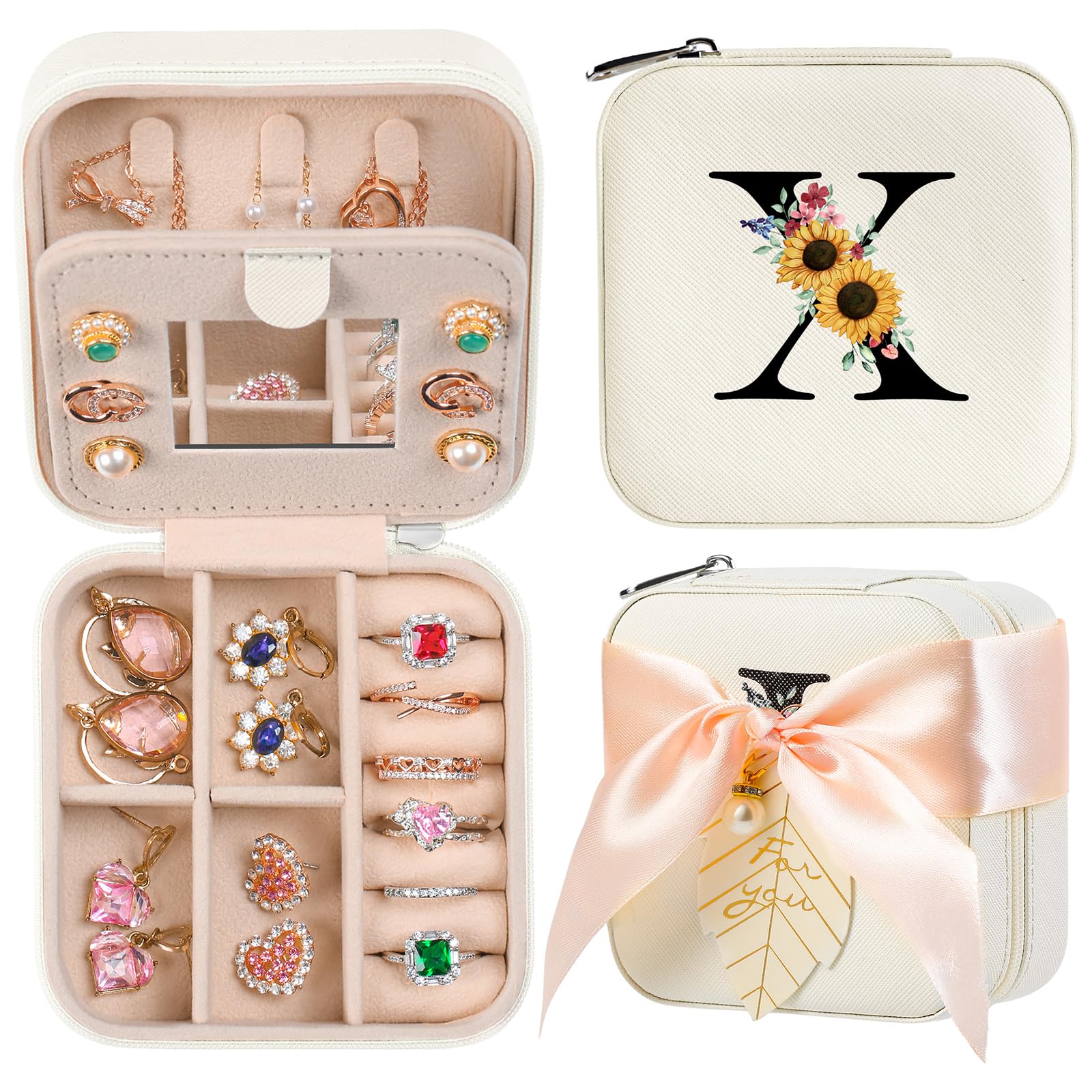 AYGXU Travel Jewelry Box for Women and Girls - Small Case With Initial A-Z - Teacher Gifts