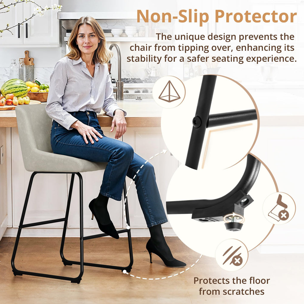 LUE BONA 26 Inch Counter Height Bar Stools Set of 2, Faux Leather Upholstered Barstools, Barstool with Back, Comfortable Bar Chairs, Modern Counter Stools for Kitchen Counter Island