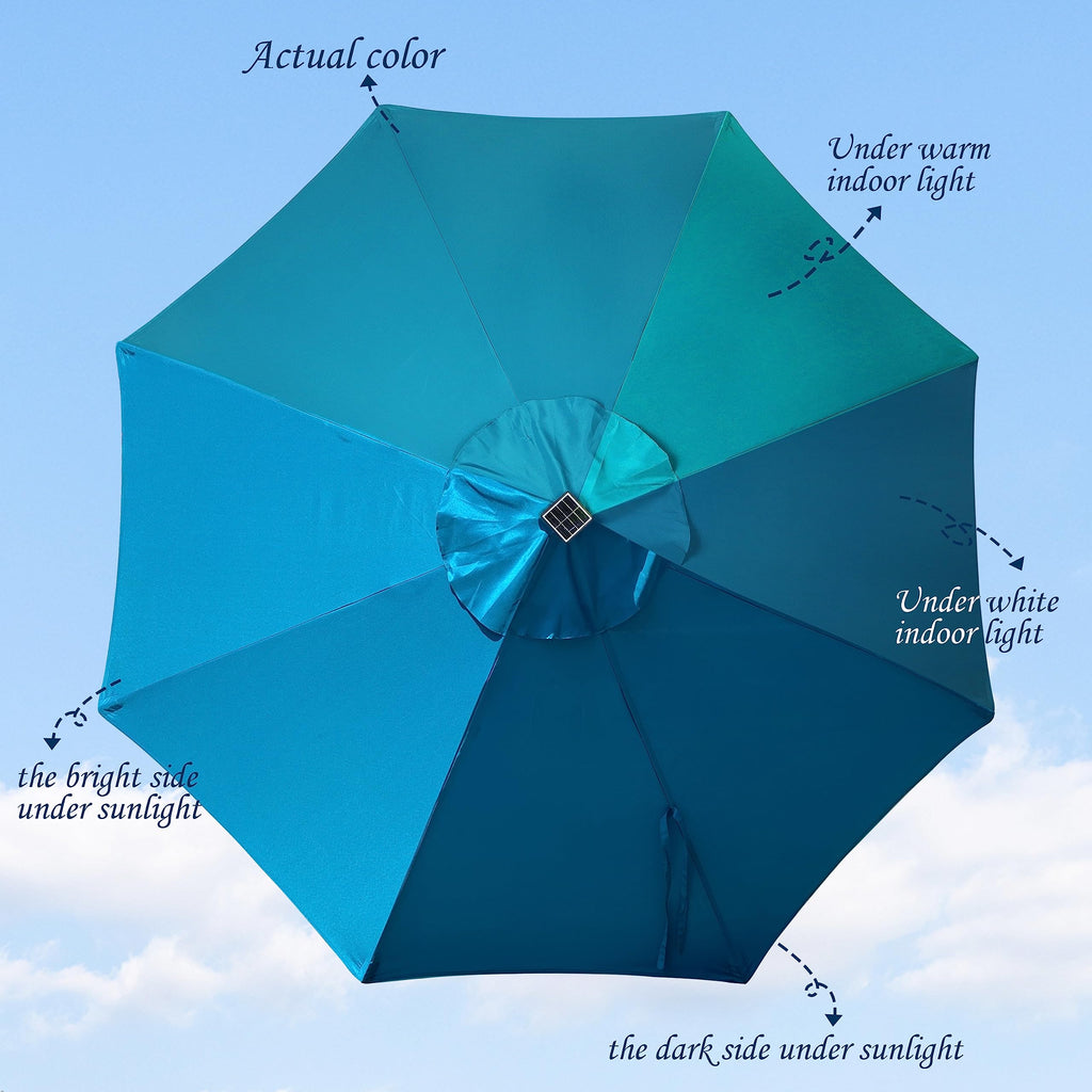 Blissun 9 ft Solar Umbrella, 32 LED Lighted Patio Umbrella, Table Market Umbrella, Outdoor Umbrella for Garden, Deck, Backyard, Pool and Beach (Light Blue)