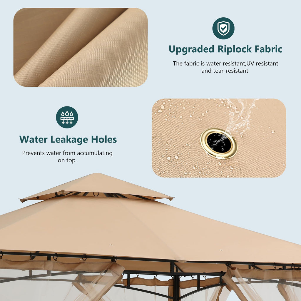 MASTERCANOPY Outdoor Garden Gazebo for Patios with Stable Steel Frame and Netting Walls (9x9,Beige)