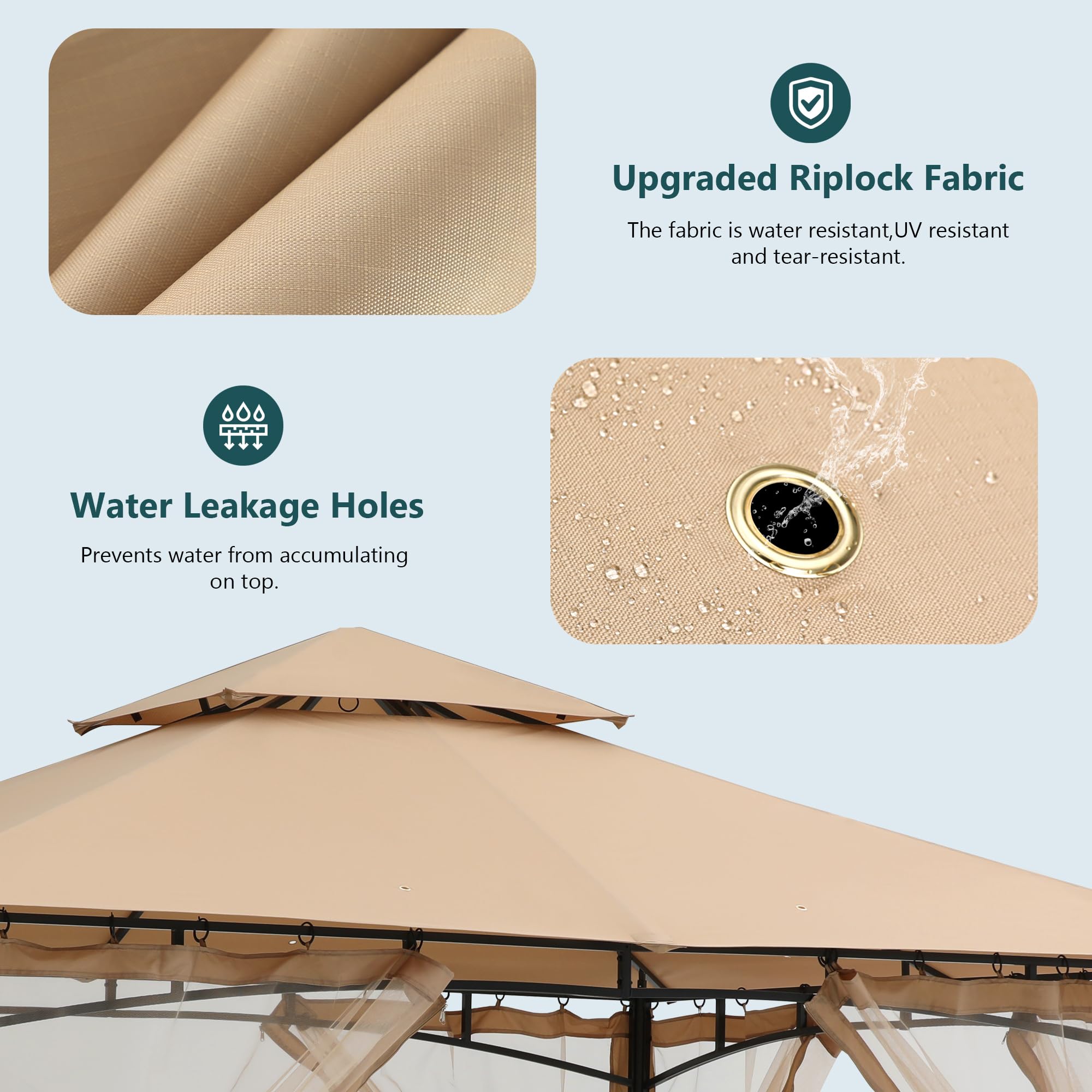 MASTERCANOPY Outdoor Garden Gazebo for Patios with Stable Steel Frame and Netting Walls (9x9,Beige)