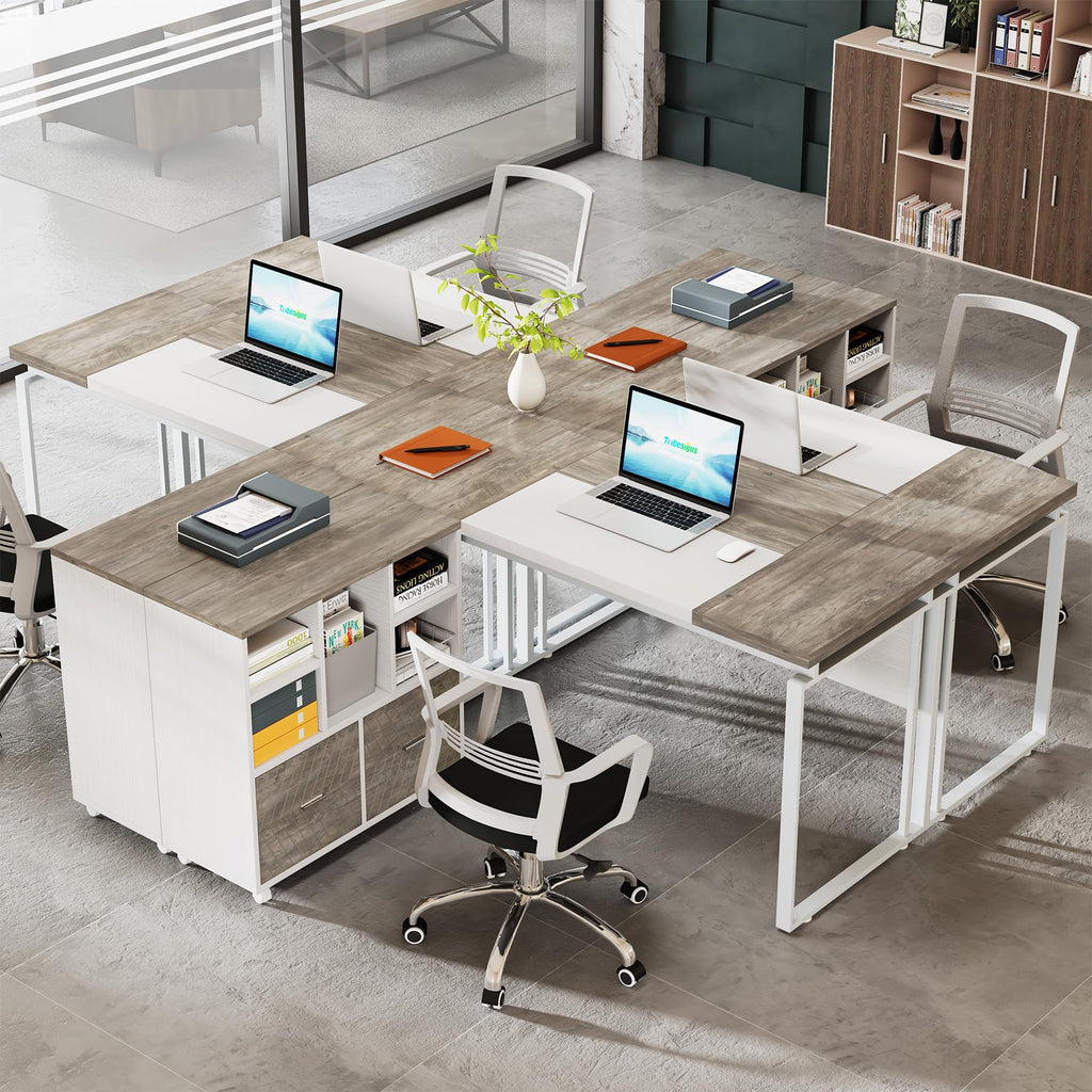 Tribesigns L-Shaped Executive Desk with Reversible File Cabinet, 63" Office Desk with Storage Drawers, L-Shaped Computer Desk with Drawer Cabinet for Hanging Letter Size Files (Gray & Black)