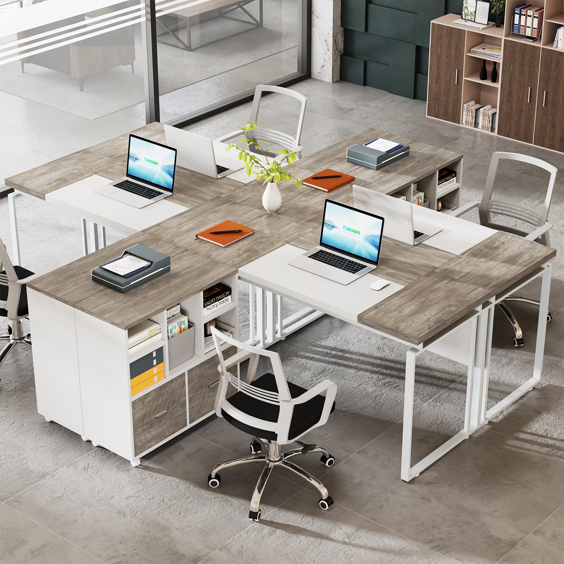 Tribesigns L-Shaped Executive Desk with Reversible File Cabinet, 63" Office Desk with Storage Drawers, L-Shaped Computer Desk with Drawer Cabinet for Hanging Letter Size Files (Gray & Black)