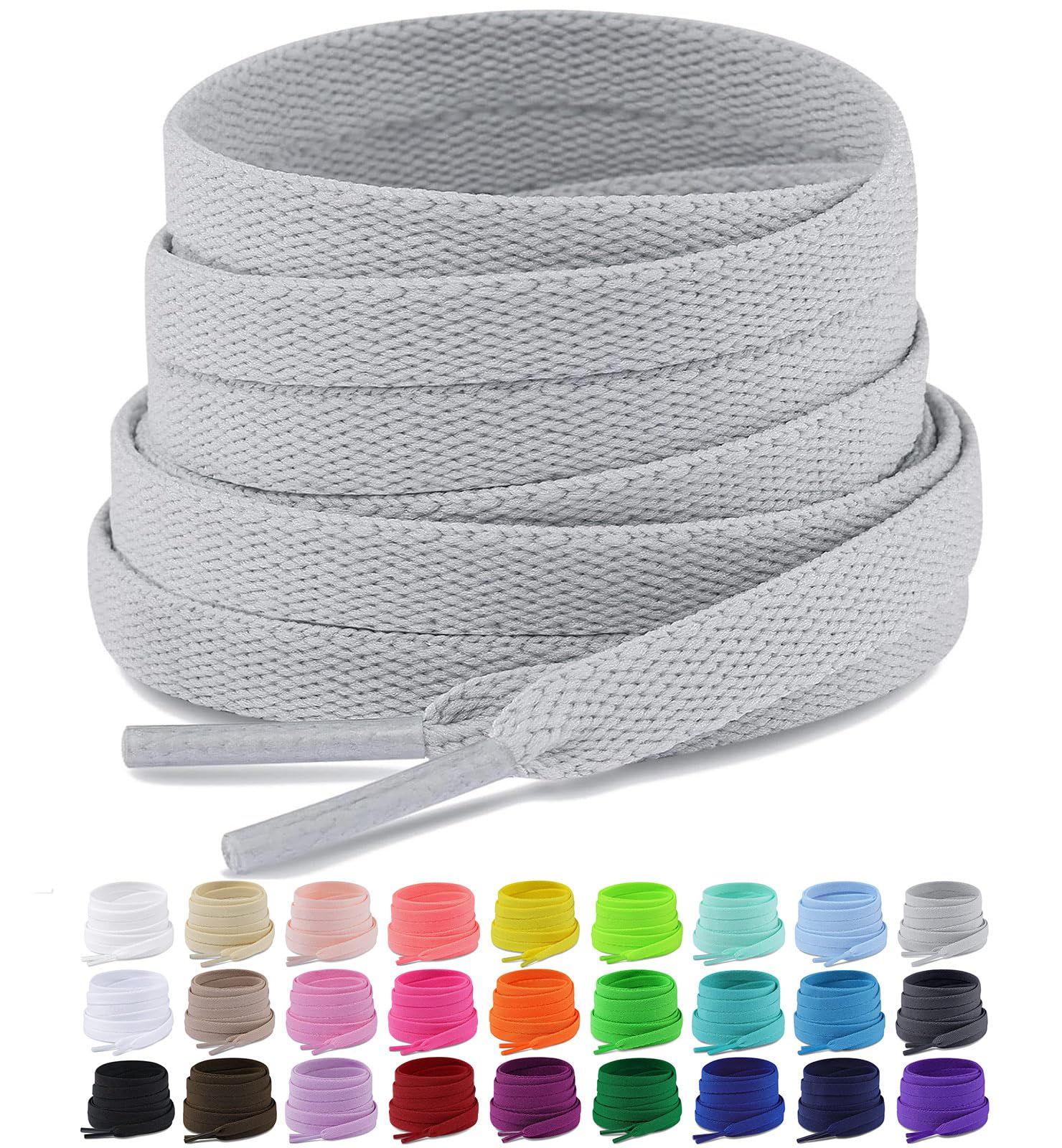 Upgrade Tight Weave Flat Shoelaces 28 Colors 5/16" Wide Shoe Laces for Sneakers - 2Pairs