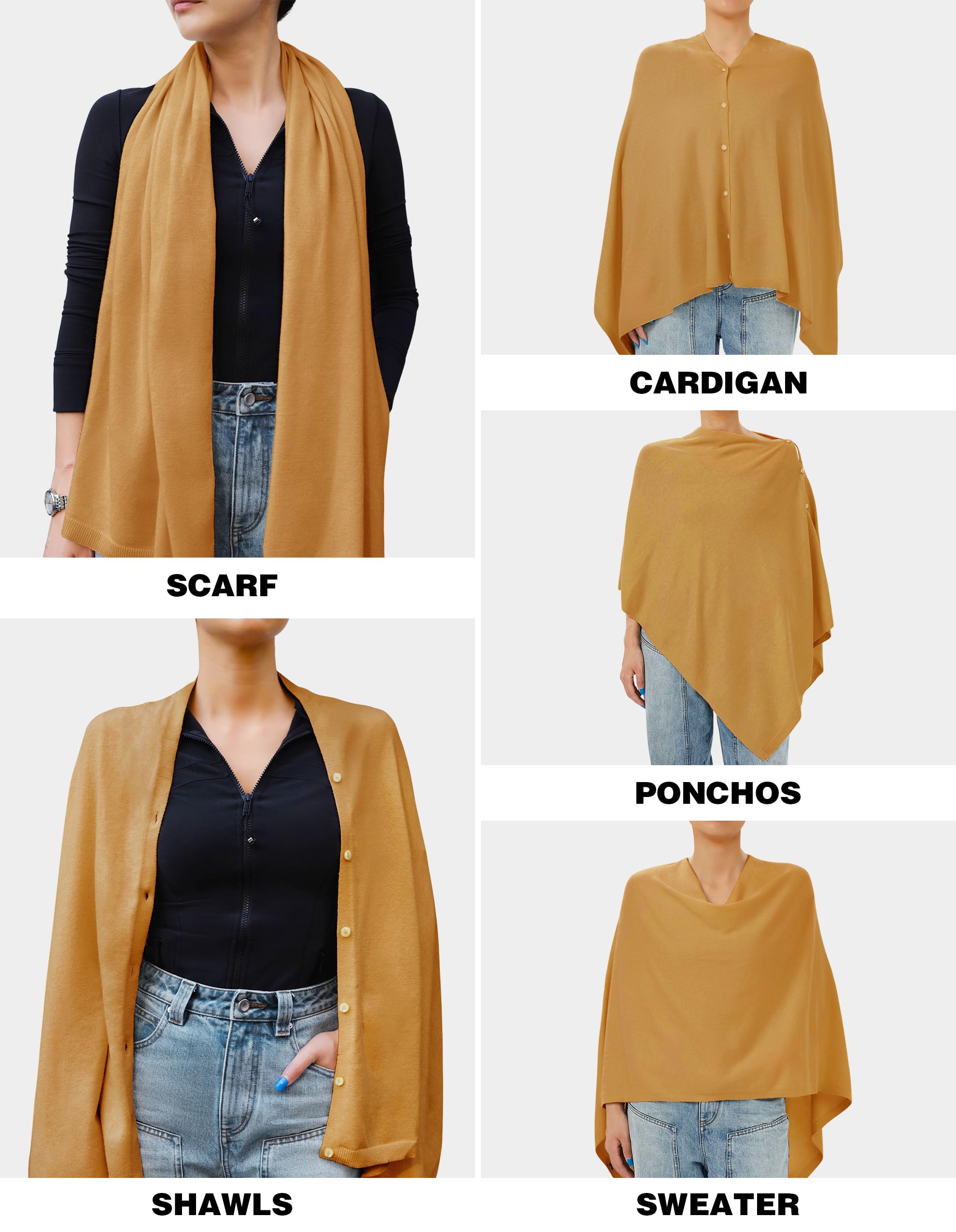 PULI Women's Versatile Knitted Shawls Scarf Poncho Sweater with Buttons Lightweight Spring Summer Fall Wraps